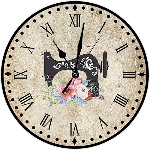 Vista 42 de Relojes de pared de madera para máquina de coser de flores, relojes sin marco, 10 pulgadas, brillante, silencioso, sin tictac, funciona