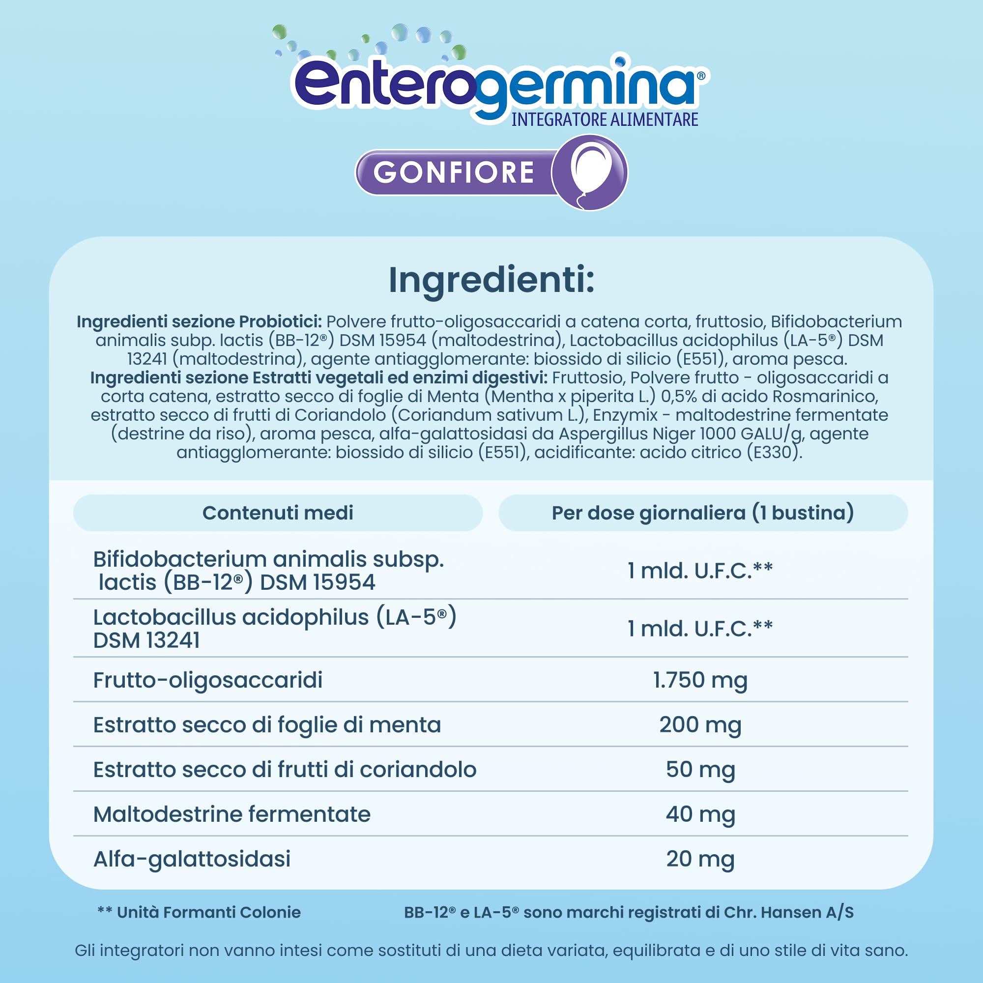Enterogermina Gonfiore, Fermenti Lattici Probiotici, Prebiotici per Adulti - Integratori con Enzimi Digestivi ed Estratti Vegetali contro Pancia Gonfia e Gonfiore Addominale (56 Bustine Gusto Pesca)