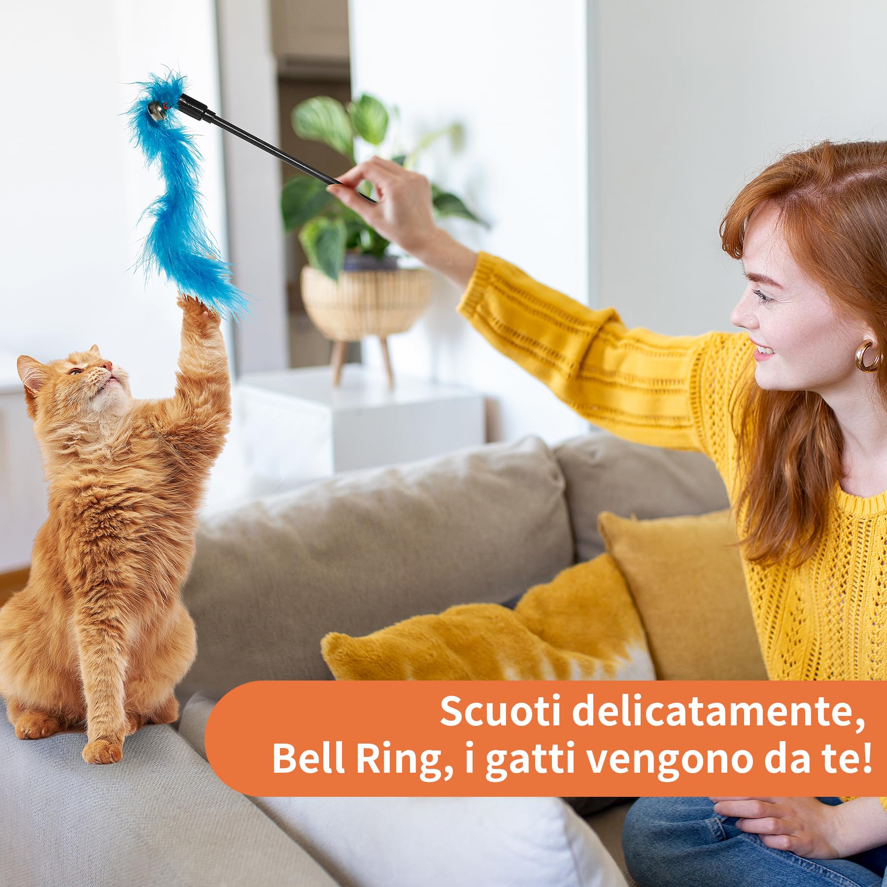 Toozey Giocattolo Interattivo per Gatti - 16 Pezzi con Campanelle, Piume Dangler, Bug, Pesce e Giocattoli a Scomparsa - Include Custodia