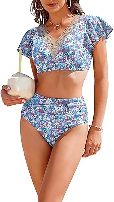AI'MAGE High Waisted Bathing Suit for Women Tummy Control Women's Bikini Set Ruffle V Neck Two Piece Swimsuit 2025