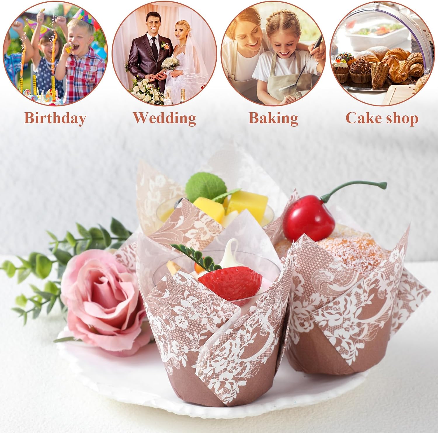 400 Pcs Mini Tulip Cupcake Liners, Tulip for Baking Flower Liners Mini Foral Cupcake Liner Baking Rustic Birthday Party Decoration for Bridal Shower Wedding Festival Party