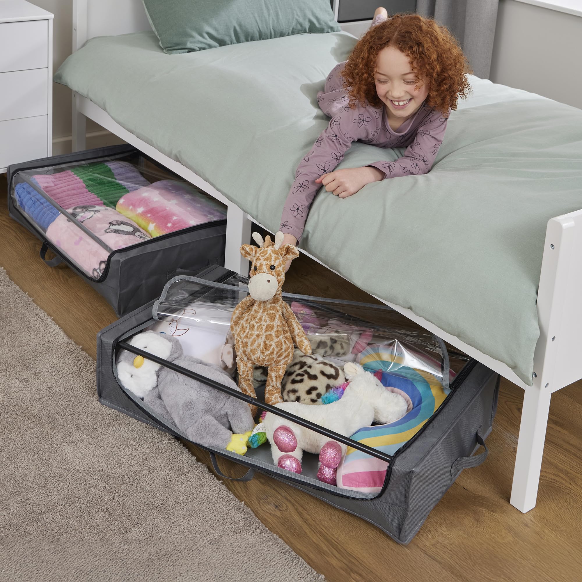 Liberty House Toys Grey Underbed Storage Cart With Wheels (Pack Of 2)