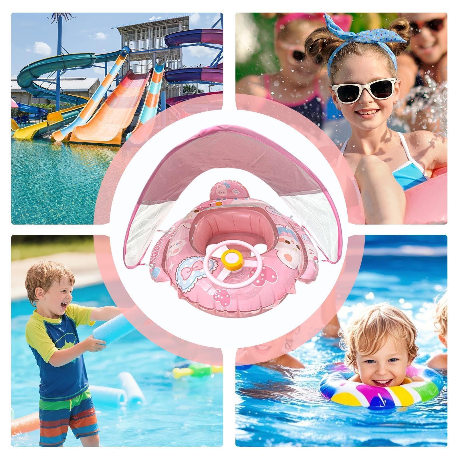 Anello Da Nuoto Per Bambini - Con Doppio airbagss E Tettuccio Parasole UPF50+, Seggiolino Gonfiabile Regolabile, Aiutos Per Nuotares E Nuotares Per Bambini Da 3 A 48 Mesiss, Stabile Piscina