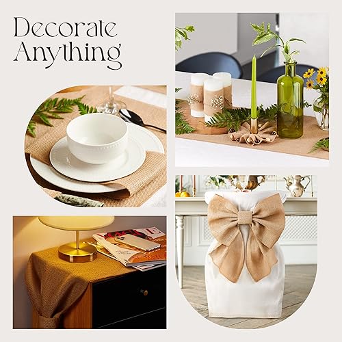 Miniatura 5 de Rollo centro de mesa Burlap - 14 pulgadas de ancho x 50 yardas de largo No se deshilacha con bordes acabados Rollo de tela Burlap para bodas, centro