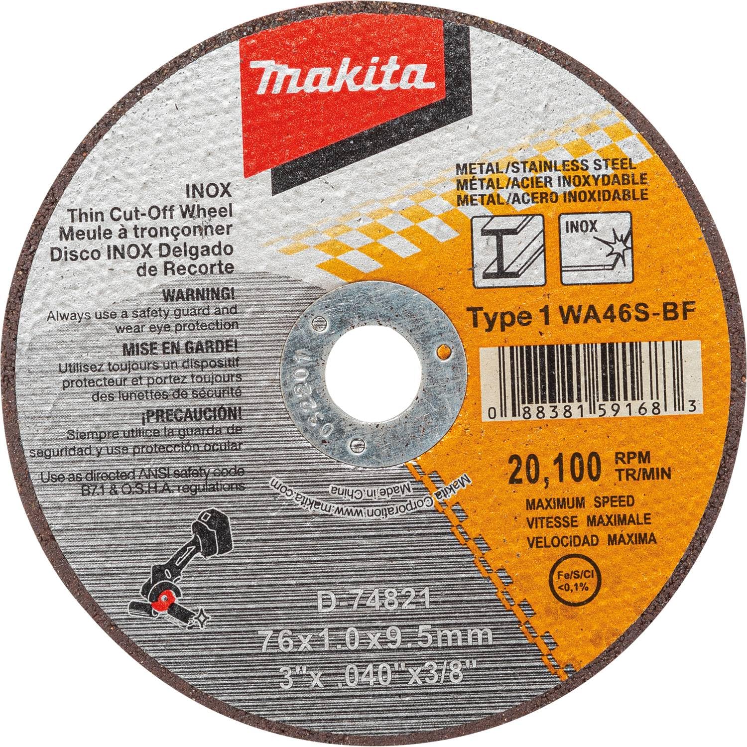 Makita D-74821-5 3-calowe koło ze stali nierdzewnej do metalu/materiałów nierdzewnych, 5-pak, idealne do DMC300Z i DMC300RT