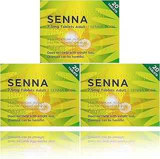 60x Senna Pod Tablets | Herbal Laxative Constipation Relief for Adults Over 18 Bundle with Chronic Constipation Guide by Eluto