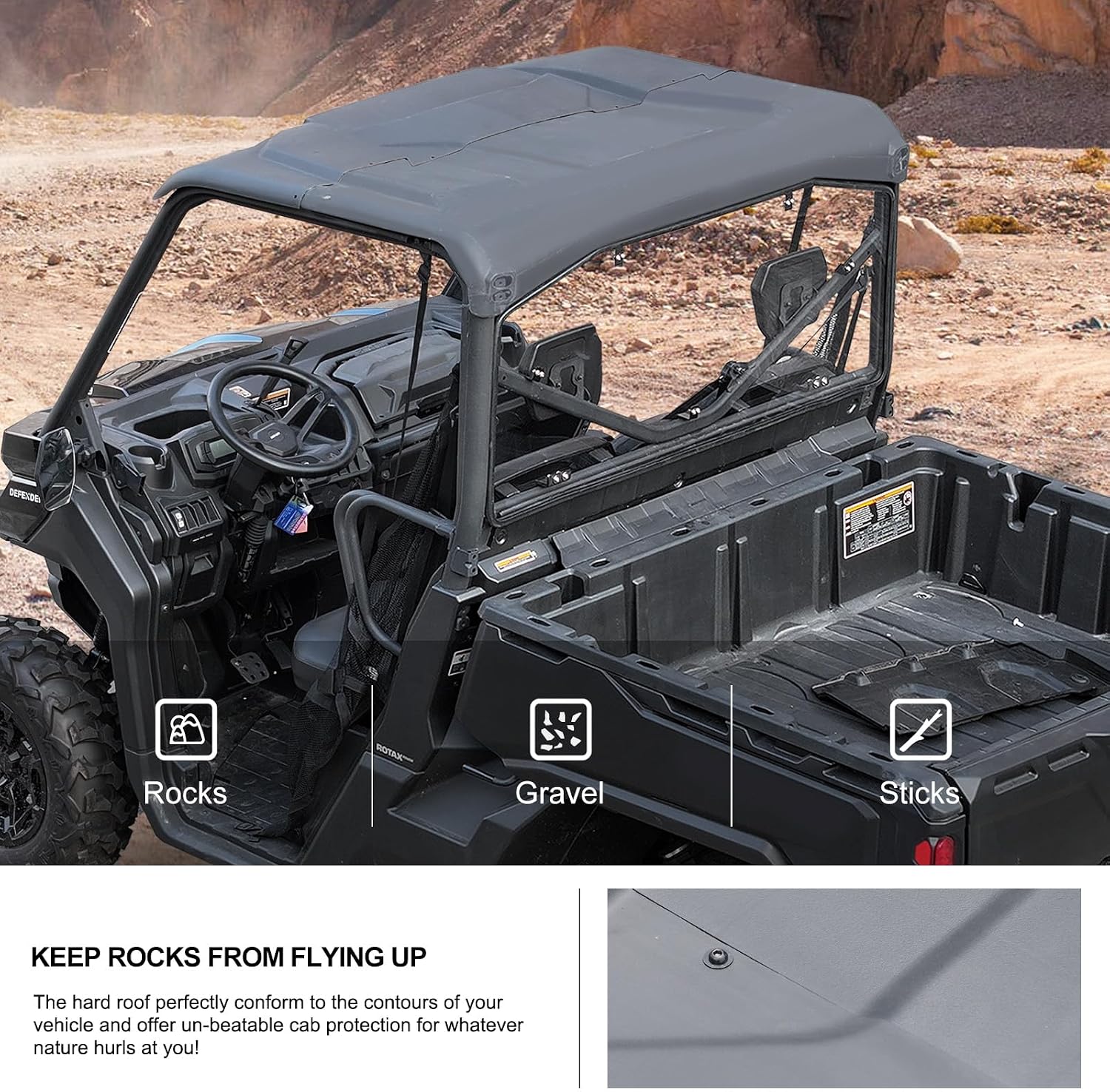 KIWI MASTER Poly Sport Roof for 2016-2026 Can-Am Defender Accessories, OEM Replacement # 715002430, Hard Roof Top, Black