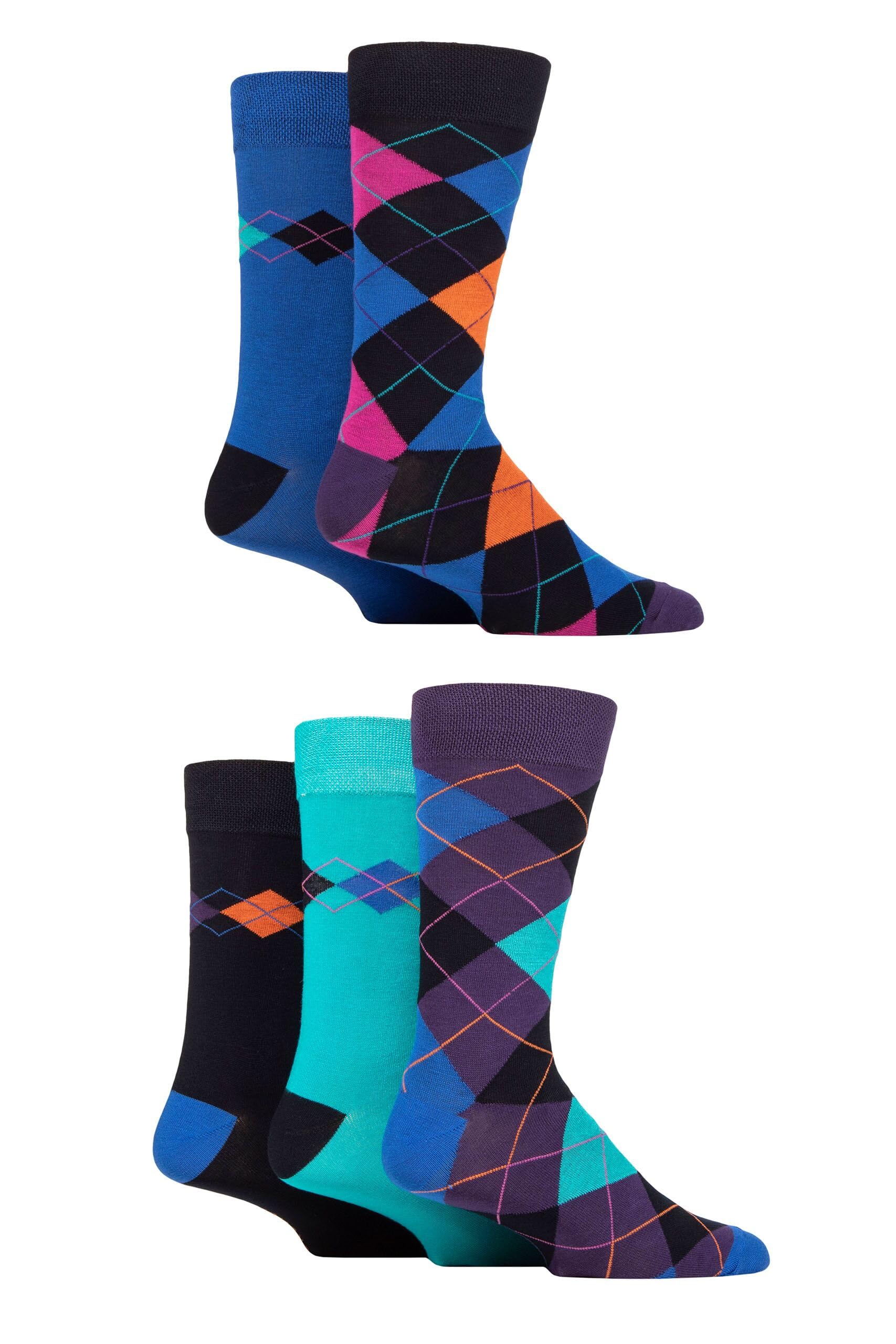 Sockshop Men's Argyle Peacock Patterned Bamboo Socks - Bright Colourful Natural Various Designs For Everyday Wear Size 7-11 Multipack Of 5 (7-11, )