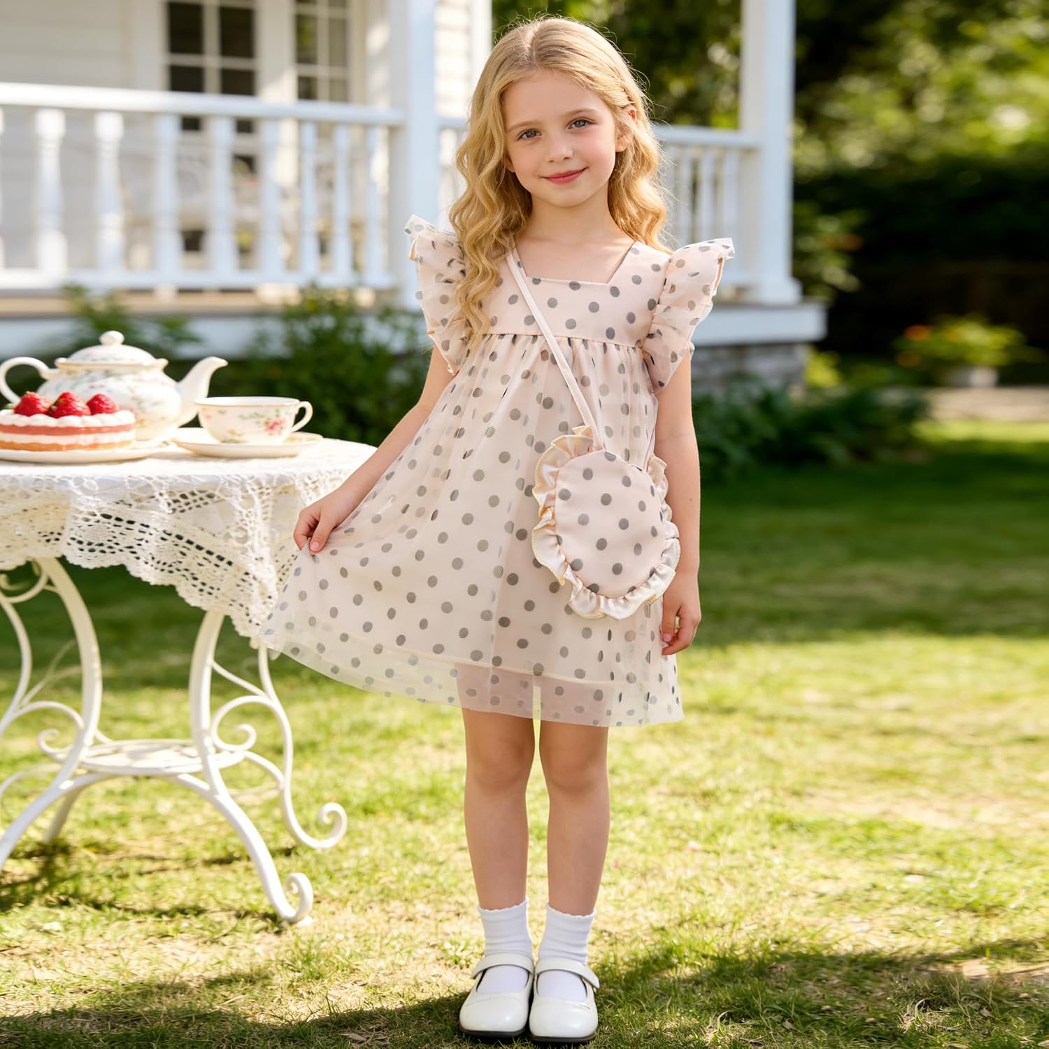 AGQT Toddler Girls Floral Dress Summer Square Neck Puff Sleeve A-Line Smocked Sundress Casual Boho Outfits with Bag 12M-7T