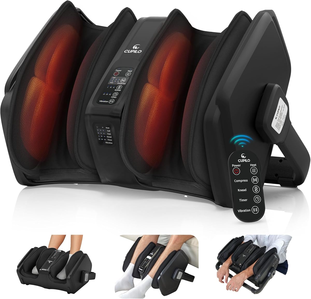 Shiatsu Foot Calf Massager with Heat & Remote, FSA Eligible HSA | 6-Level Compression, 3 Modes Kneading for Neuropathy Plantar Fasciitis, 360° Adjustable Bar for Feet Ankles Calves, Size 14