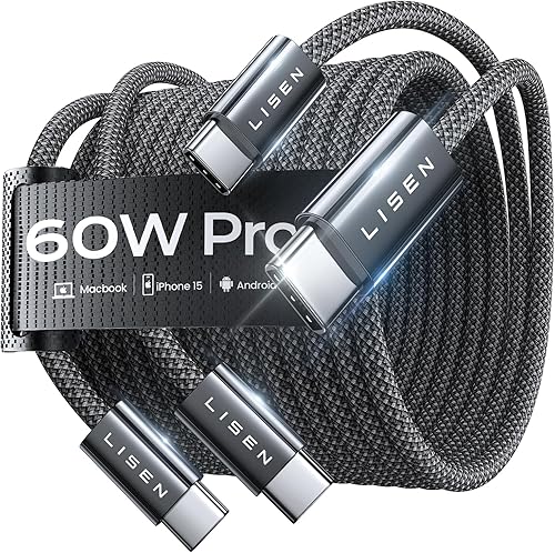 LISEN Para iPhone 16 15 USB C a USB C de carga rápida, 60 W, paquete de 2 cables USB C de 6.6 pies, cable de carga rápida tipo C para iPhone 16 15,