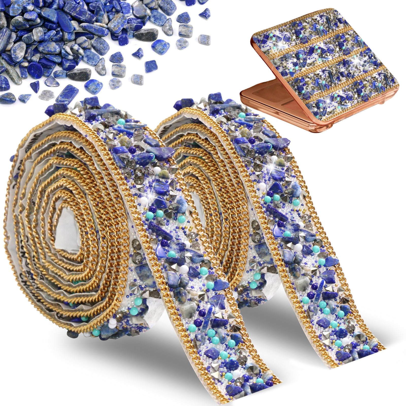 4 Rolls Royal Blue Rhinestone Ribbon - Self-Adhesive Bling Tape For DIY Crafts & Party Decor