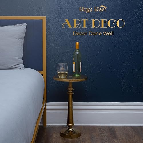 Miniatura 6 de Objet D'Art - Mesa auxiliar redonda dorada pequeña de Objet D'Art, acento, extremo, pedestal, Martini, mesa de cóctel y bebida para sala de estar y