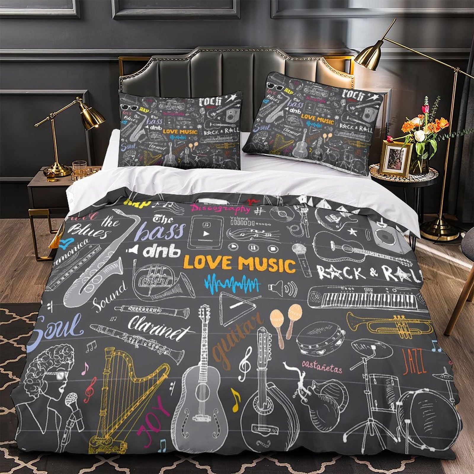 Parure de lit instruments de musique pour enfant avec housse de couette microfibre 135x200cm
