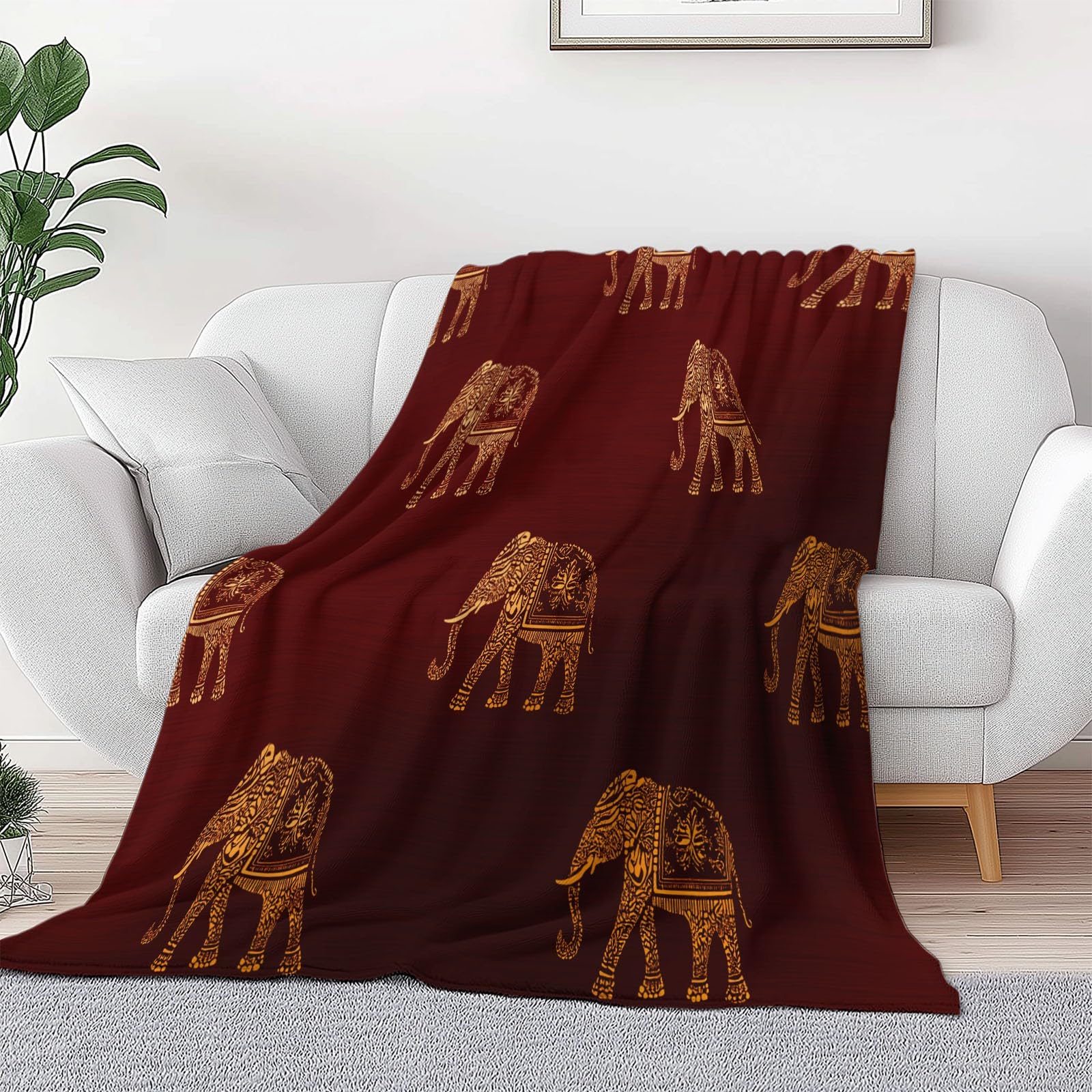 Miękki koc sherpa ze wzorem słonia, 180 x 200 cm, dla dzieci i dorosłych, retro tradycyjna pościel flanelowa z nadrukiem, hipoalergiczna, ciepła narzuta na łóżko, sofę, krzesło, łóżko, do salonu, 180