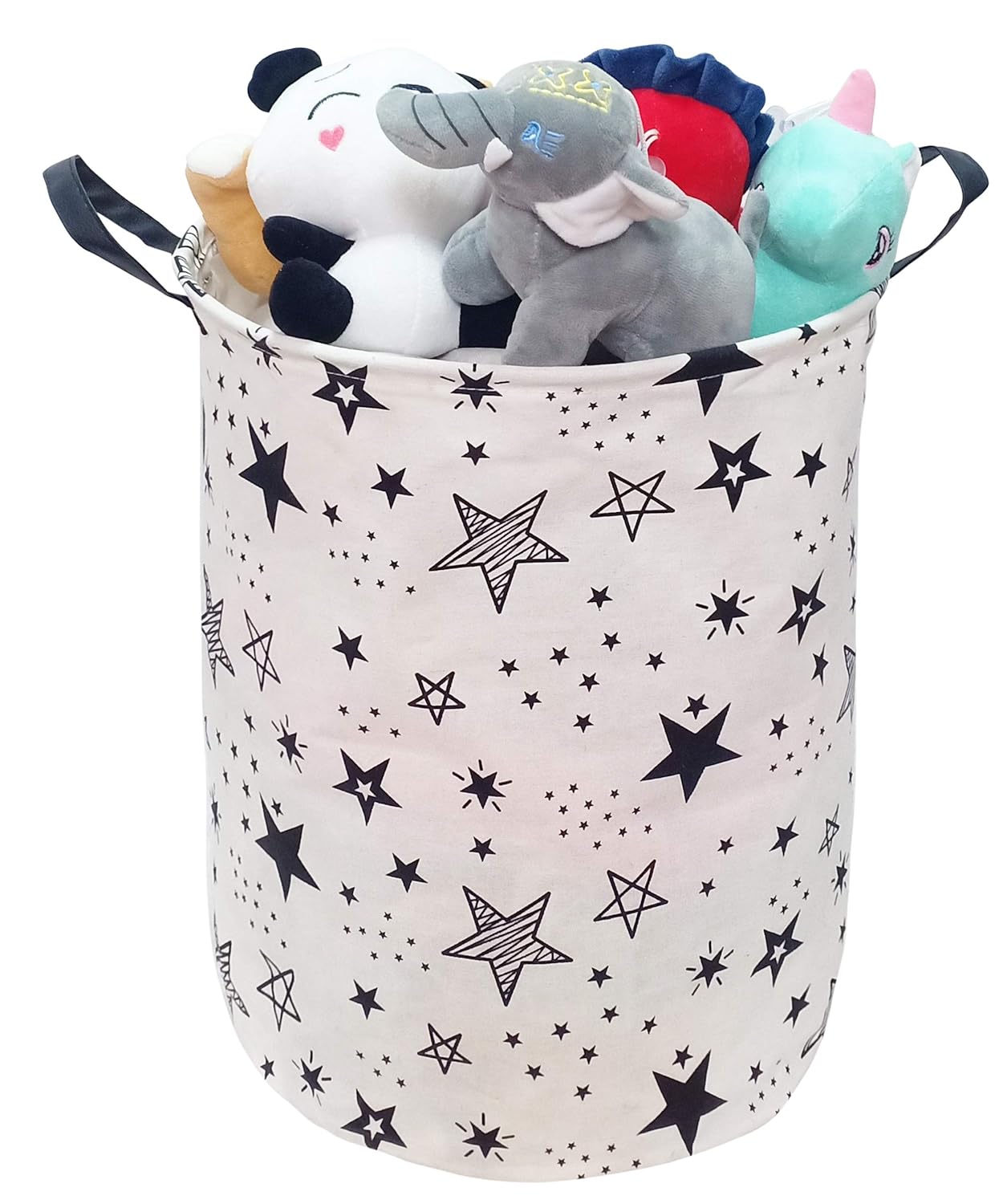 KUNRO Large Sized Round Storage Basket Waterproof Coating Organizer Bin Laundry Hamper for Nursery Clothes Toys (Black Star) : Baby