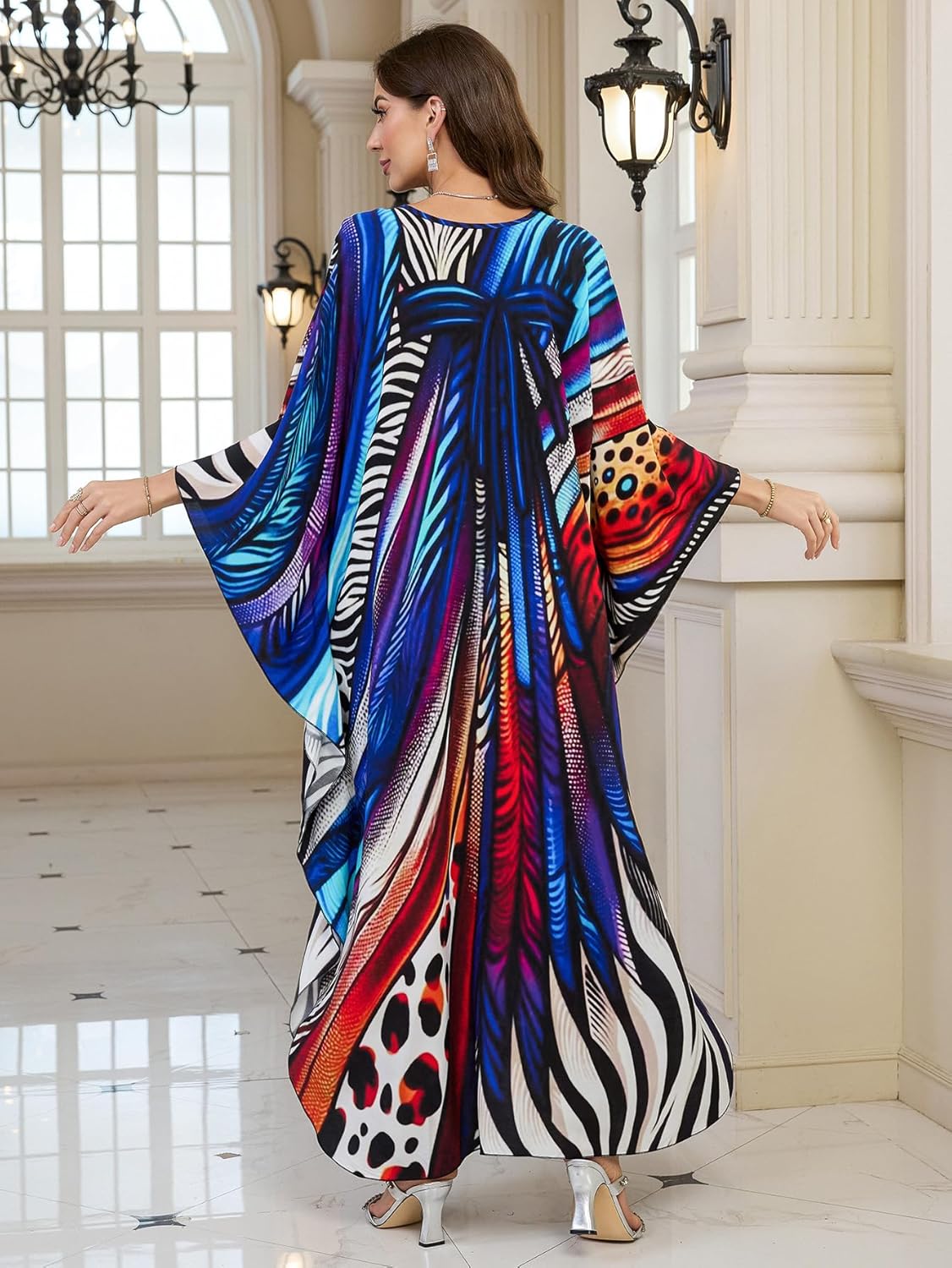 Women’s Kaftan Beach Cover Up Dress Plus Size Summer Swimsuit Loungewear Maxi Dress - Image 9