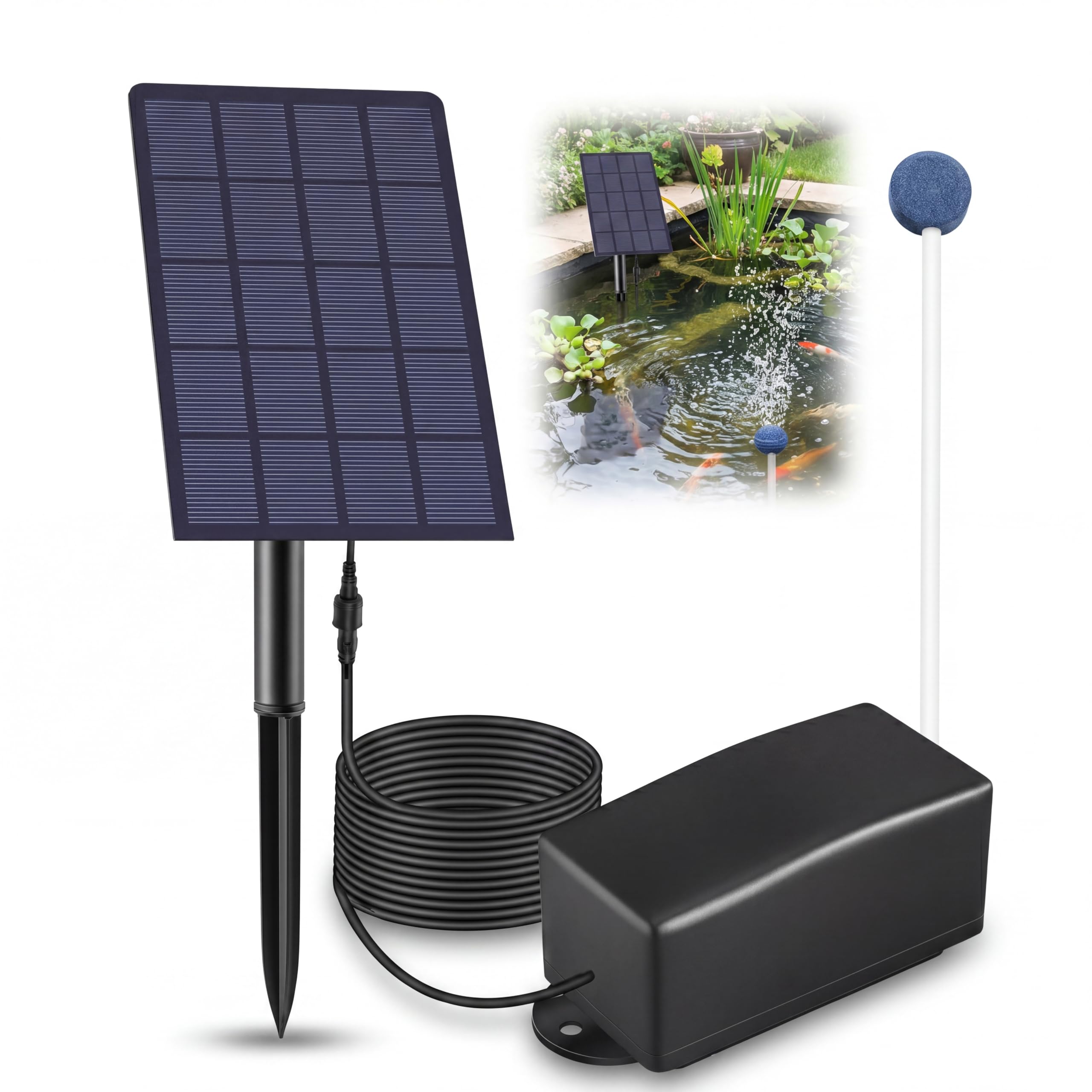 Pompa di ossigeno solare, 2,5 W 6 V, aeratore solare per laghetto con cavo, uscita bolle 0,8 l/min, per acquario da giardino