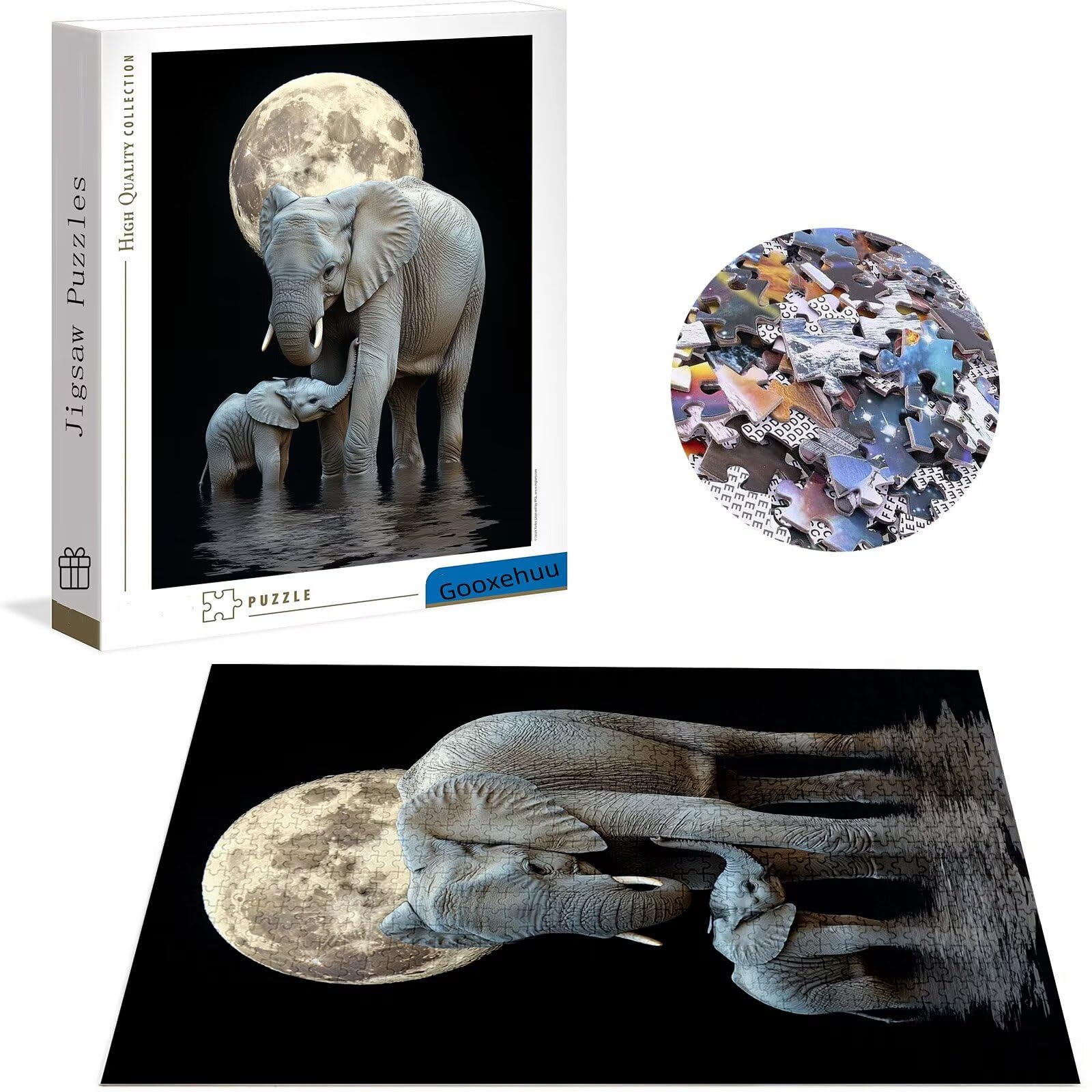 Puzzle 2000 elementów, słoń, puzzle dla dorosłych, drewniane puzzle klasyczne puzzle księżyc Jigsaw puzzle dla dorosłych i dzieci, sprytne puzzle drewniana Jigsaw, gra zręcznościowa dla całej rodziny