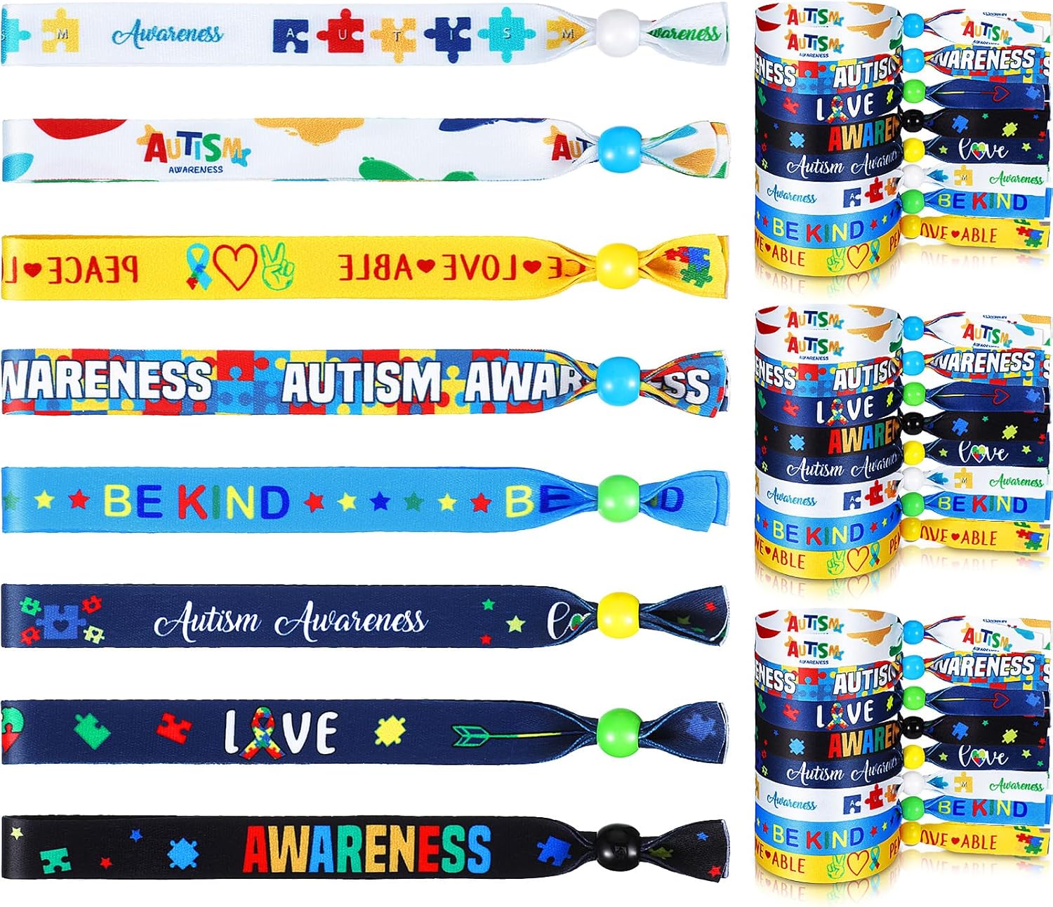 Kigeli 200 Pcs Autism Awareness Bracelet Bulk, Colorful Puzzle Pieces Inspirational Wristbands Ribbons Bulk for Autism Awareness Theme Party Favor, Fundraising Activities Gifts