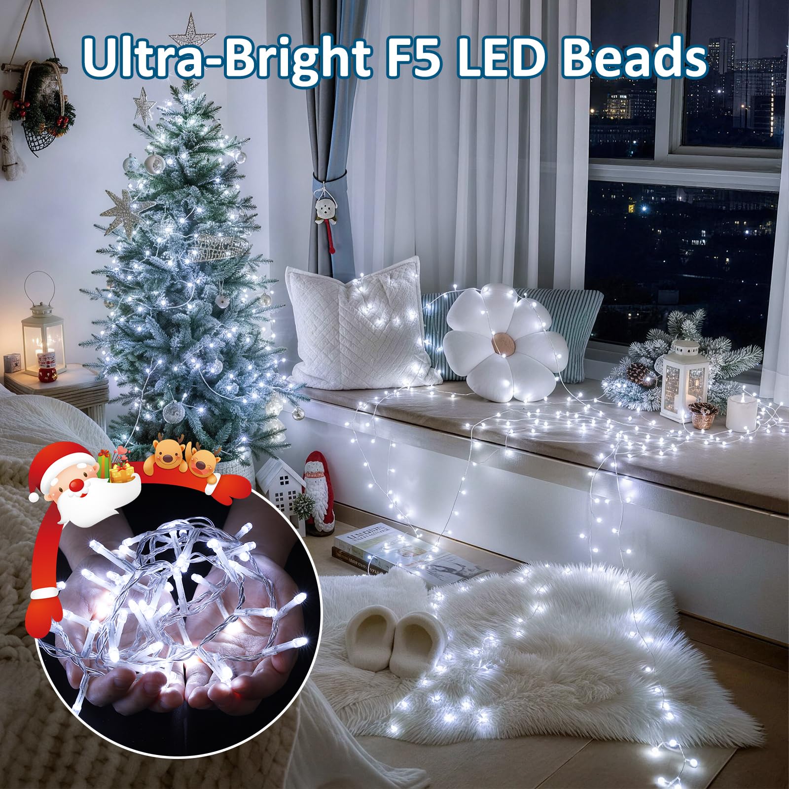 GlobaLink Catena luminosa con 2000 LED, 50 m, bianco freddo, 8 modalità