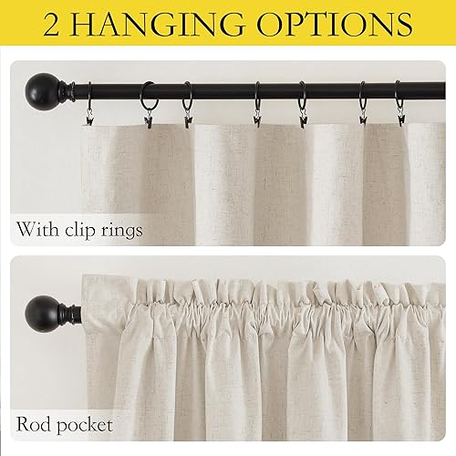 Vista 6 de NICETOWN Natural Beige 100% Blackout Linen Curtains 84 inches Long Burg 2 Panels for Bedroom, 52" Wide, Farmhouse Thick Completely Blackout Window