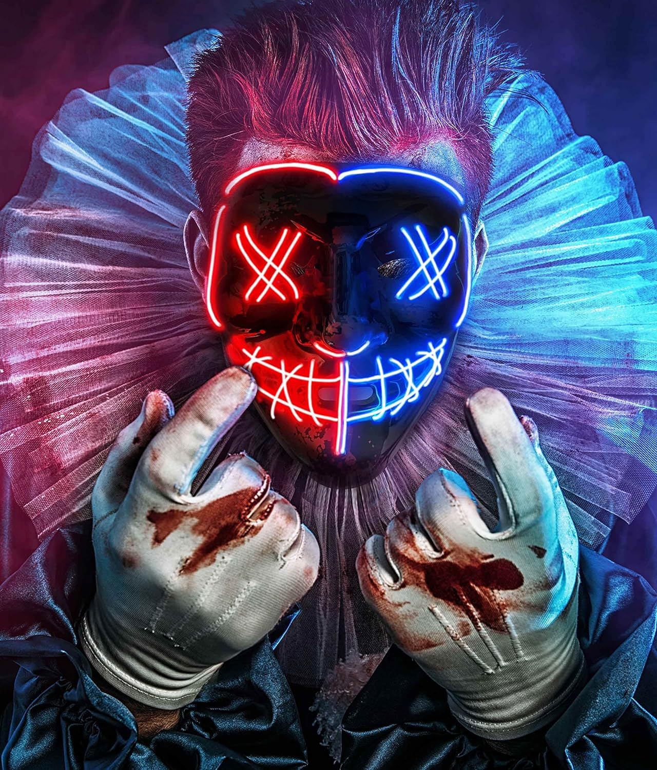 AnanBros - Maschera per Halloween, con luci a LED, maschera, per Halloween, 3 modalità di illuminazione, per cosplay e feste