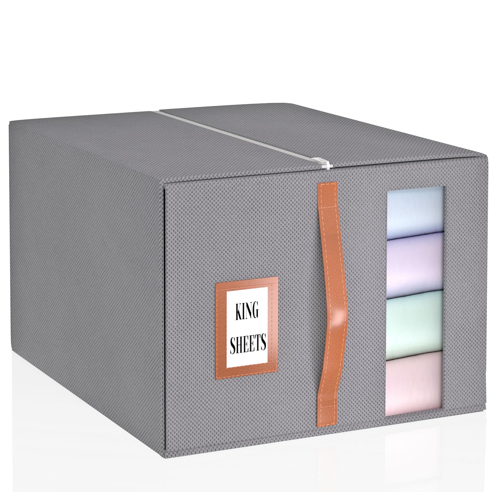 SheetCube Bed Sheet Organizers and Storage, Large Capacity Clothes Storage Bag Sheet Organizer for Linen Closet (King&Queen Size), Folding Closet Storage Organizer for Blankets, Bedding - Gray