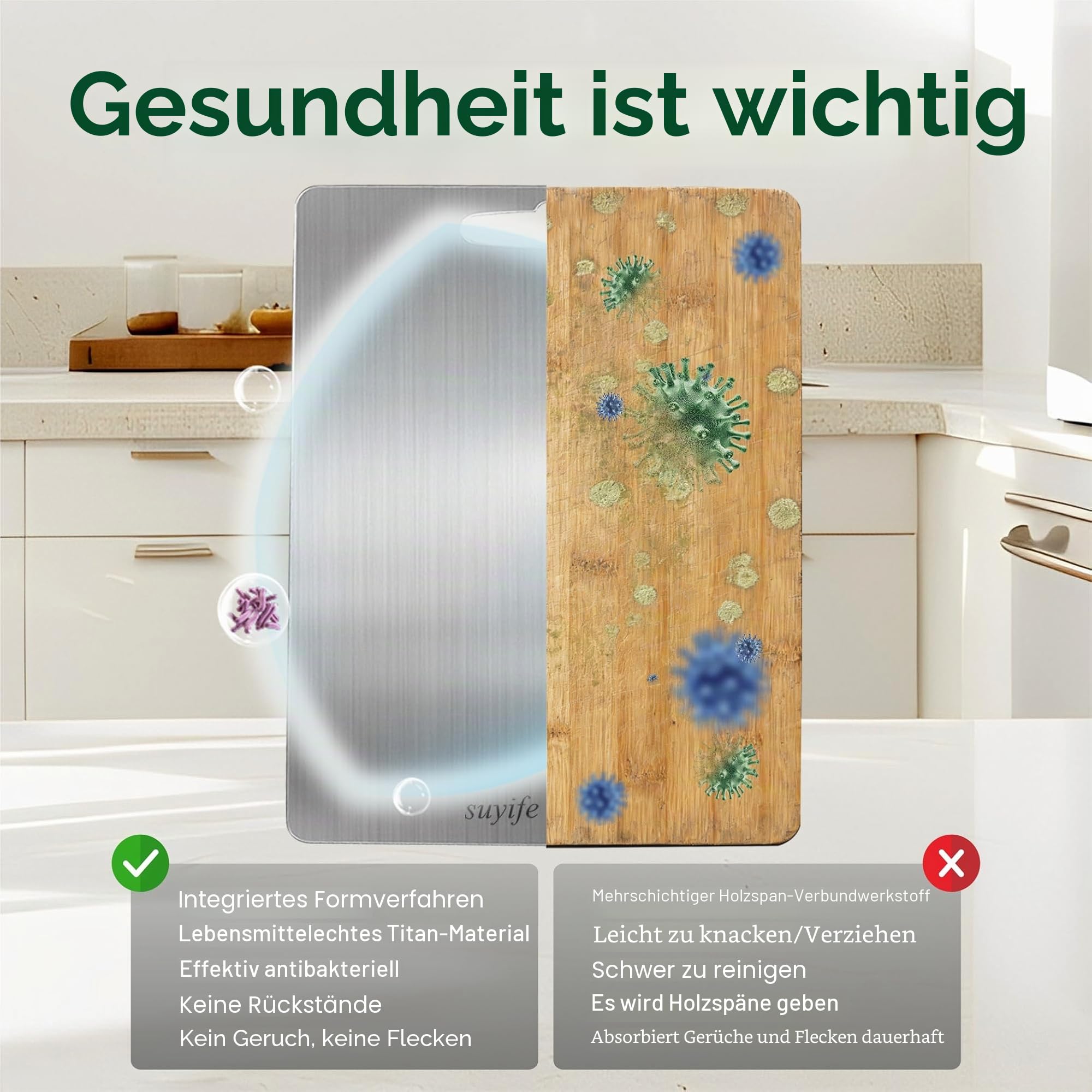 Titan-Schneidebretter 3er Set, 100% reines Titan, Schneidebretter für Küche, doppelseitiges Schneidebrett in Lebensmittelqualität, zum Schneiden von Fleisch, Gemüse, Obst, spülmaschinenfest