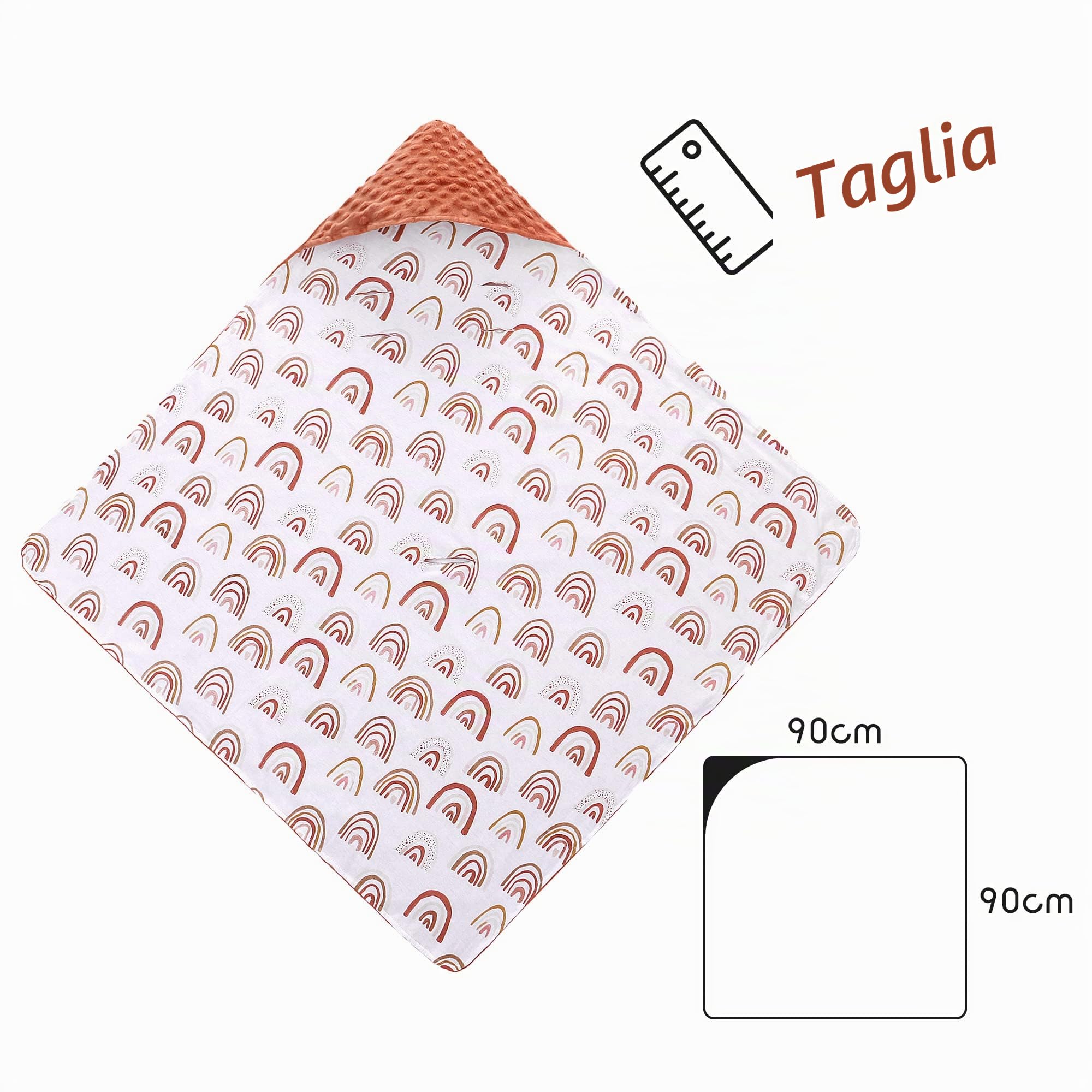 Miracle Baby Coperta Avvolgente in Cotone 90x90cm, Copertina Multifunzionale Universale per Neonati, Passeggino, Ovetto e Seggiolino Auto, Reversibile per Autunno e Inverno, Arcobaleno