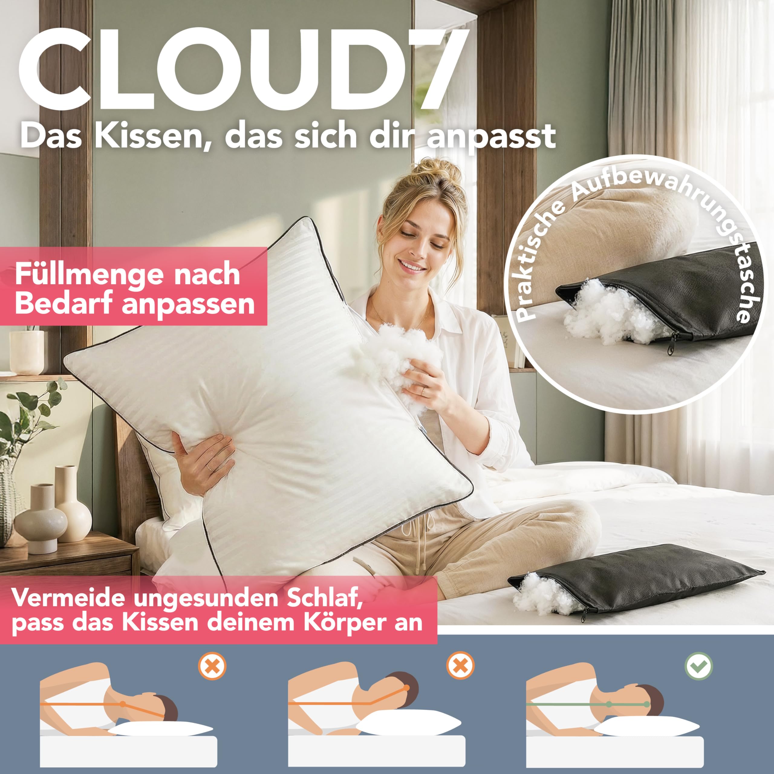 Blumtal Premium Kopfkissen 80x80 cm - Ultra anpassbare Nanofaser-Füllung - Kissen 80x80 mit Paspelierung & Reißverschluss - Oeko-Tex zert. Kopfkissen Seitenschläfer & Rückenschläfer - 95° waschbar