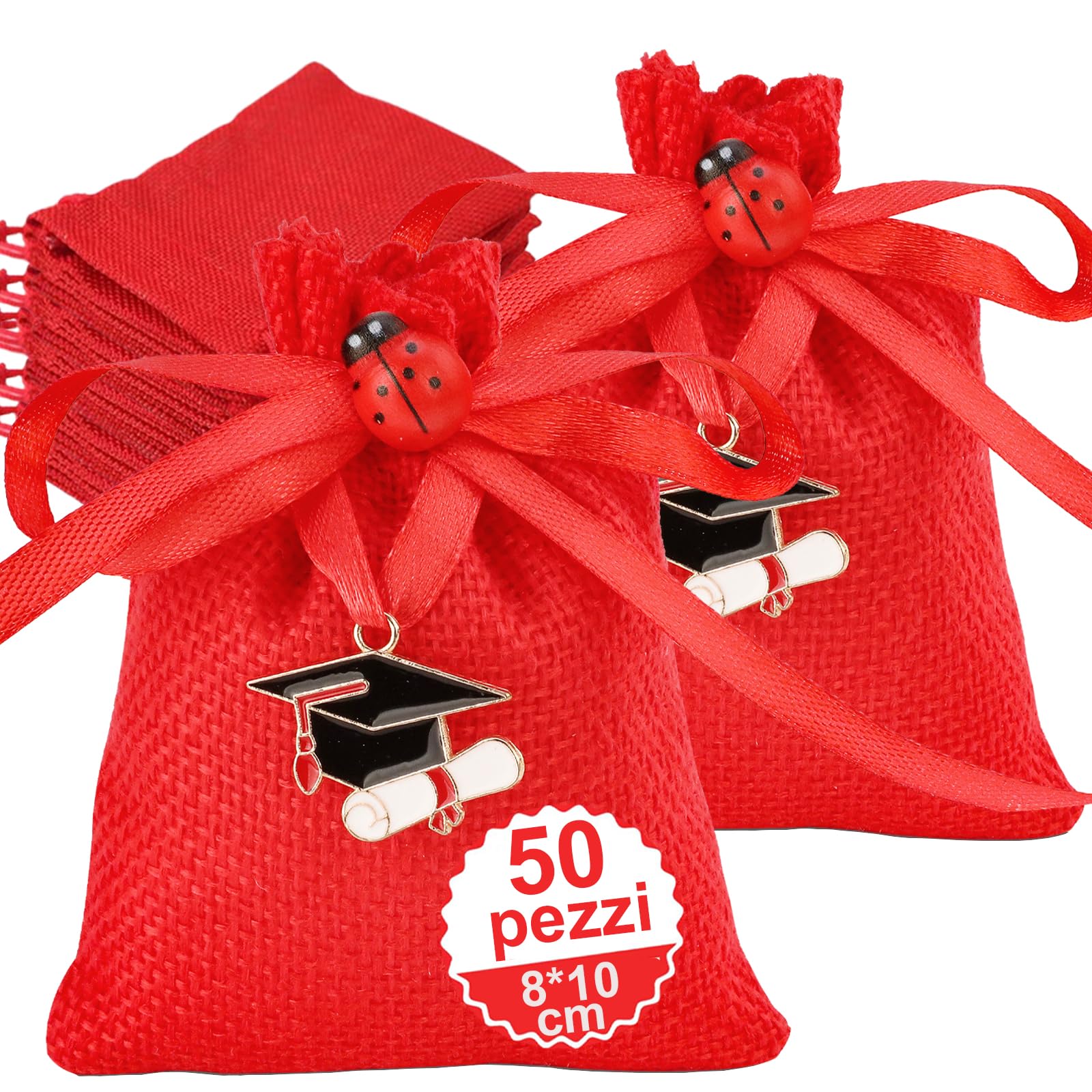 Sonekin 50pz Bomboniere Laurea, Rosso Sacchetti Laurea (Stile A-50pz) | Facile da Assemblare, Ben Fatto, Facile da Chiudere, Pensato per Cerimonie di Laurea, Molto Carino, Bomboniere Perfette