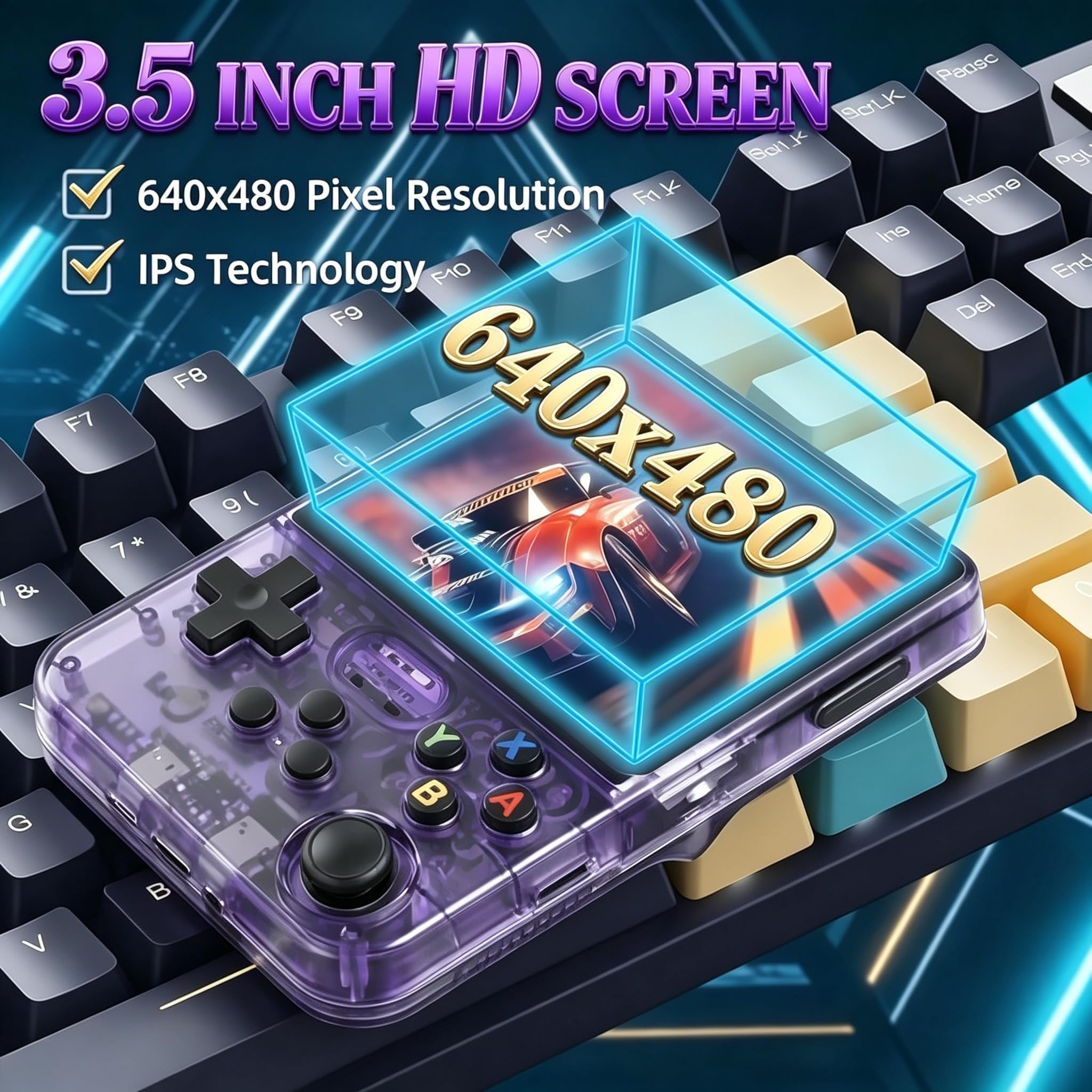 Upgrade Retro Konsole Handheld Spielkonsole, R36S Portable Handheld Video Games mit 21.000+ Klassischen Spielen, 3.5-Zoll-IPS-Bildschirm, Tragbarer Videospielkonsole (Lila)