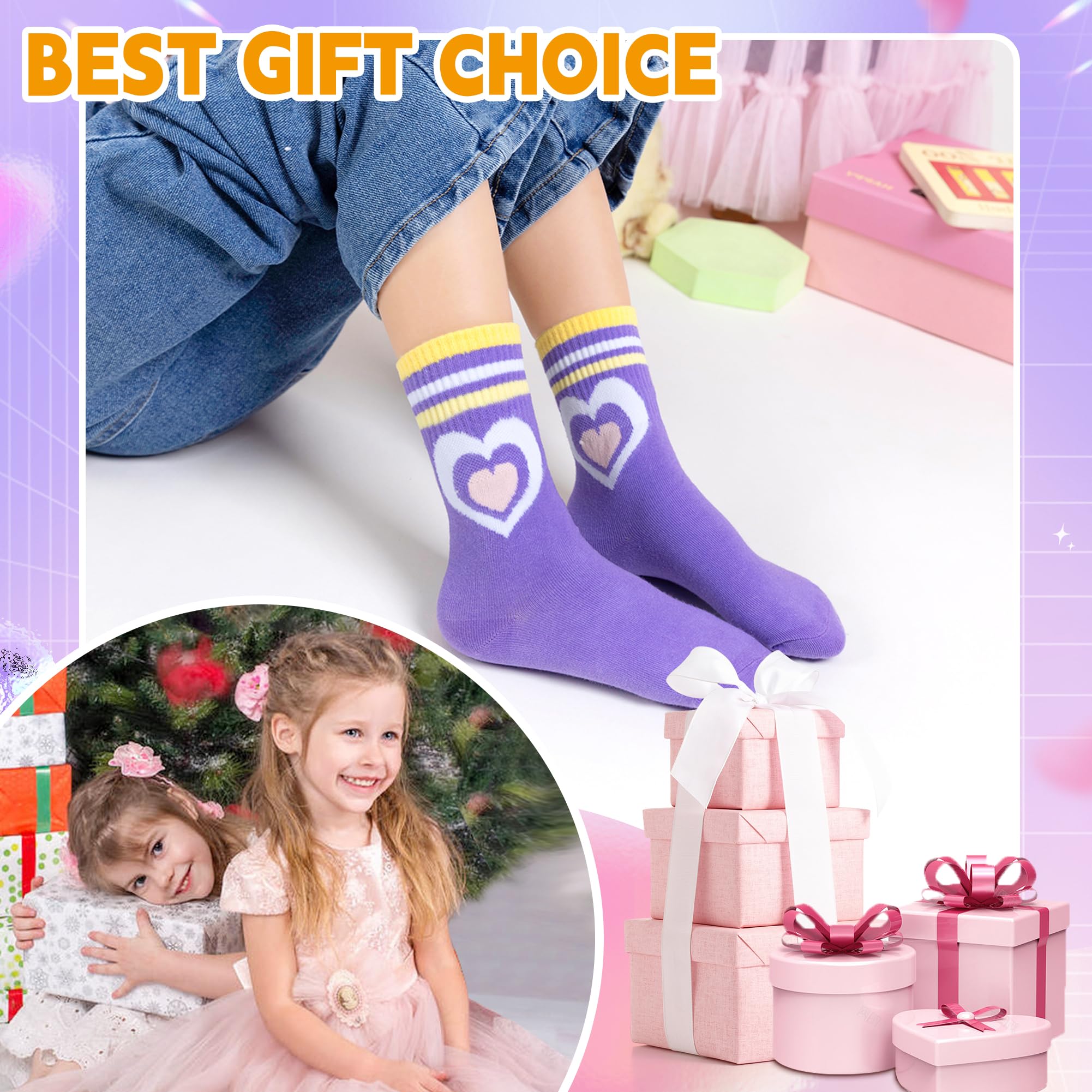 Eyean Calcetines de algodón para niñas, transpirables, lindos, para vestir, 6 pares