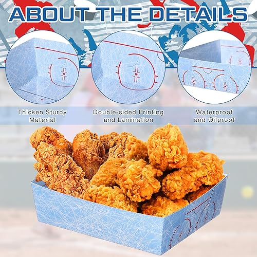 Miniatura 4 de Teling Paquete de 36 suministros para fiestas de hockey grandes de 5 libras, bandejas de papel para comida y botes desechables para servir nachos,