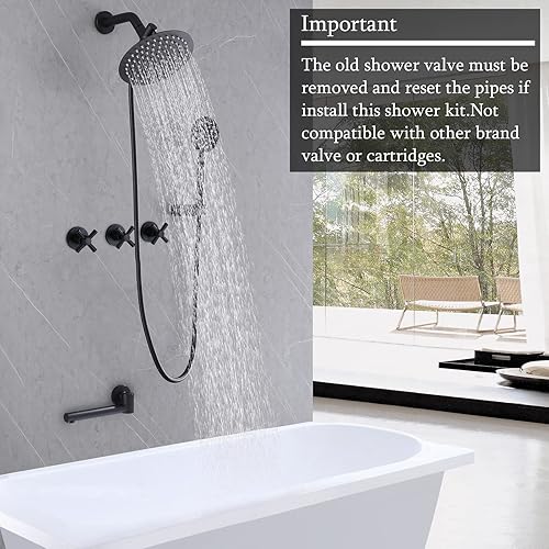 Miniatura 2 de FSCEPIXI Grifo de ducha de 3 manijas, juego de grifo de ducha con boquilla de bañera, sistema de ducha completo para bañera y ducha, color negro mate