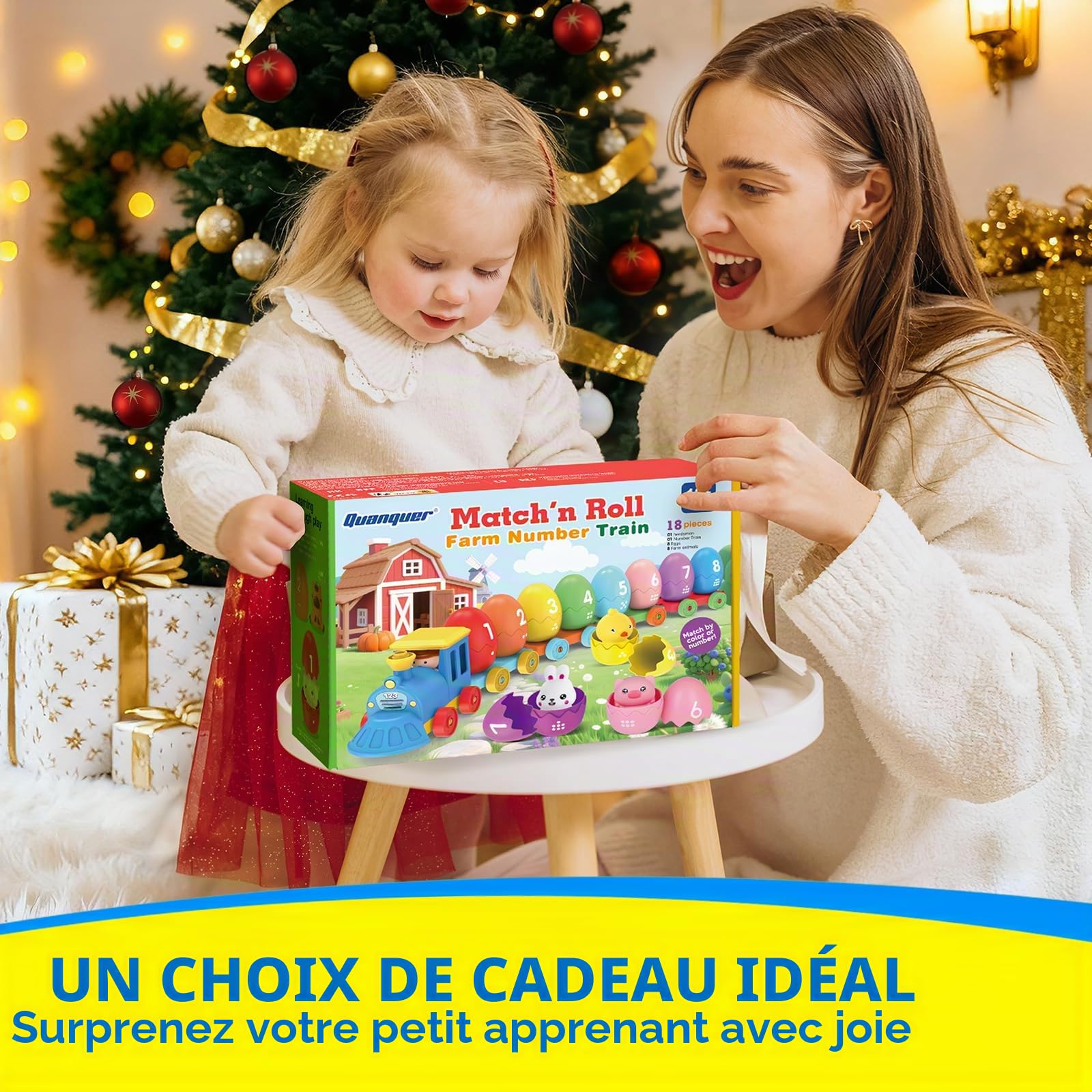 Quanquer Train de la Ferme, Jouet éducatif Montessori pour Tout-Petits, Apprentissage du comptage et du tri, idéal pour Les activités préscolaires et Cadeau 1–3 Ans.