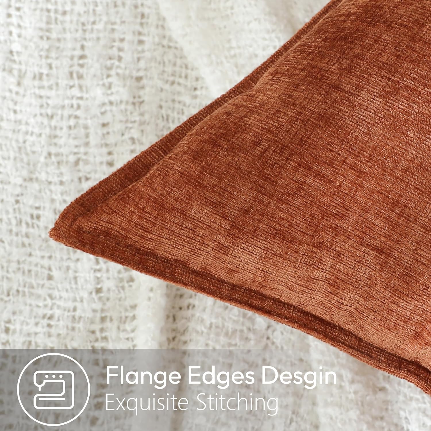 Stellhome Set of 2 Halloween Decorations Autumn Rust Pillow Covers Soft Textured Lumbar Chenille Accent Solid Cushion Cover for Couch Sofa Bedroom Living Room 12x20 Inch, Burnt Orange - Image 3