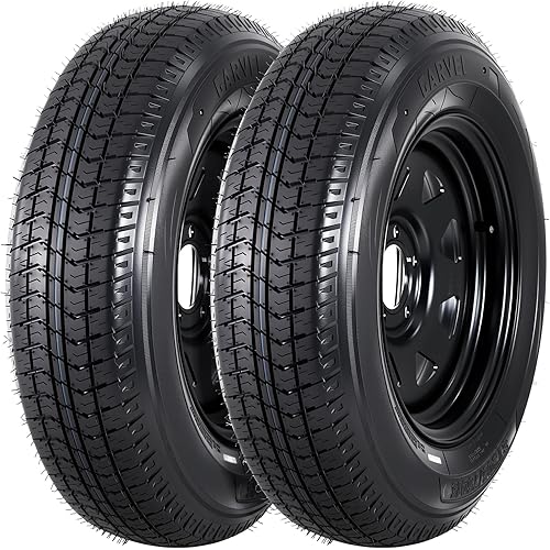 2-Pack Trailer Tire On Rim ST205/75D15 Trailer Tires and Wheels 5 Lug on 4.5 in PCD Trailer Tires with 15 in Rims Load Range C 6PR Black