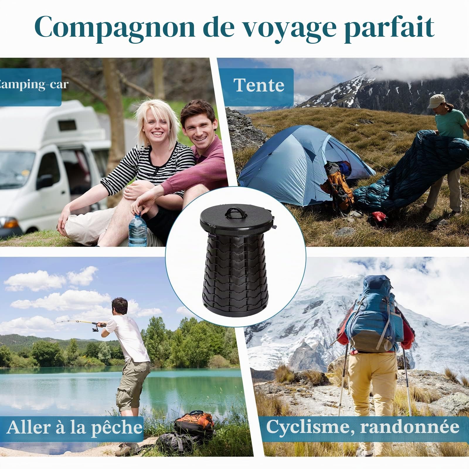 Toilettes de Camping Pliables | Sèches Charge Maximale 300 Kg | Mobiles Compactes Φ 38 cm | Hauteur 8 à 50 Cm | De Voyage