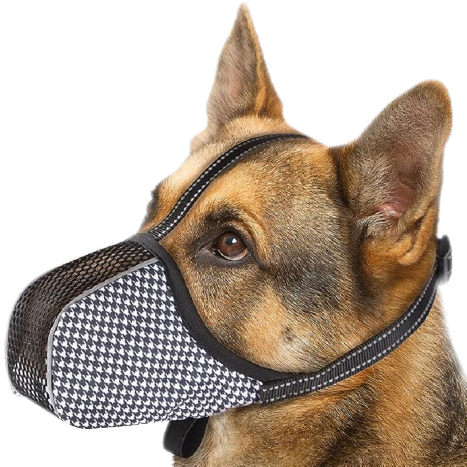 Mecmbj bozal para Perros Grandes, bozal Perro Mediano, Bozal para Perros con Malla Transpirable y Correas Ajustables, bozal antiladridos para Evitar Comer, Morder, Masticar (Negro, L)