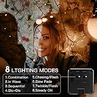 Vista 2 de Guirnalda de luces solares para exteriores, paquete de 2 luces solares de Navidad de 79 pies, 200 LED, impermeables, con 8 modos de iluminación