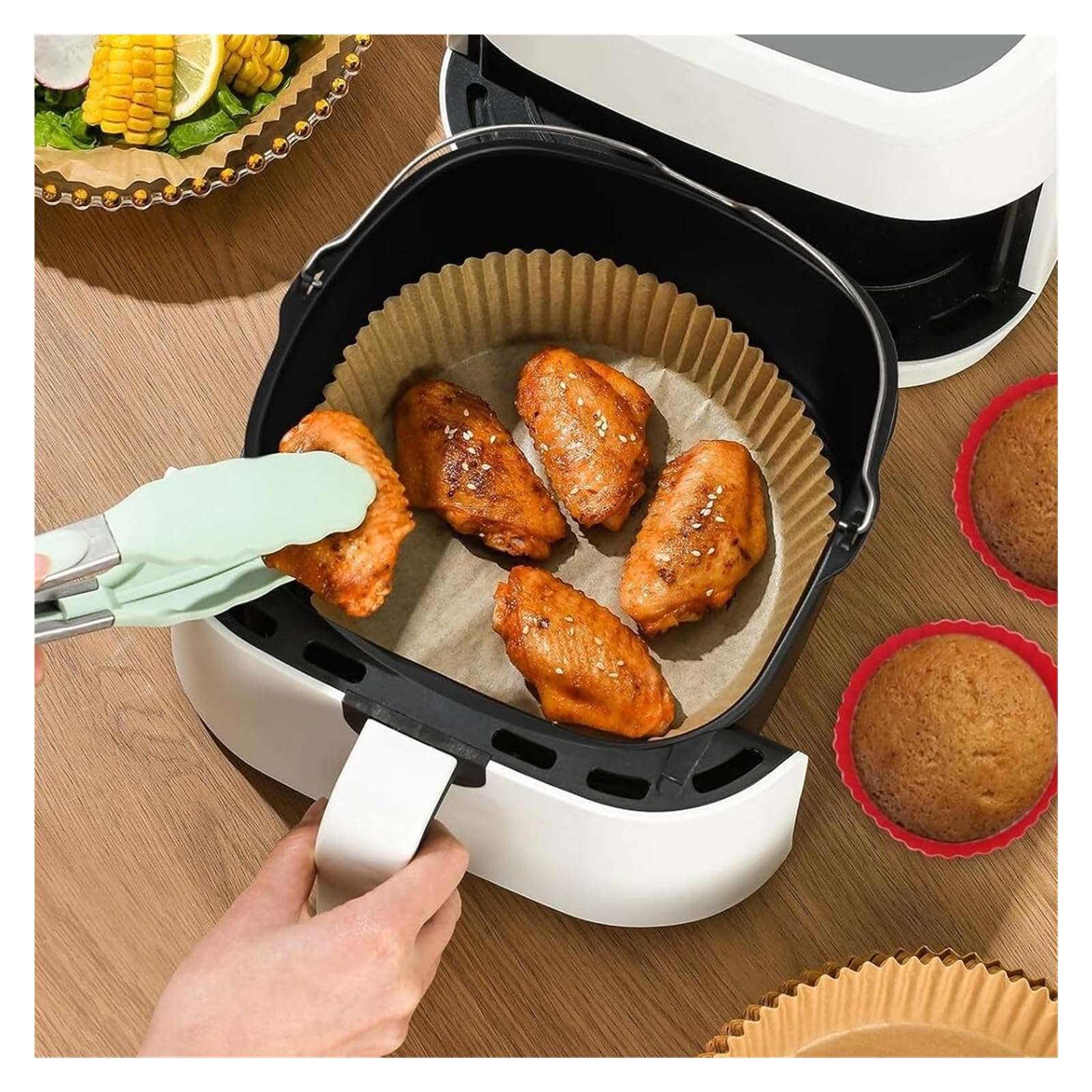 Cestello for friggitrice ad aria in acciaio for cottura | Acciaio, quadrato, antiaderente, multiuso, for torte/arrosto, facile da pulire(17.5cm-7inch)