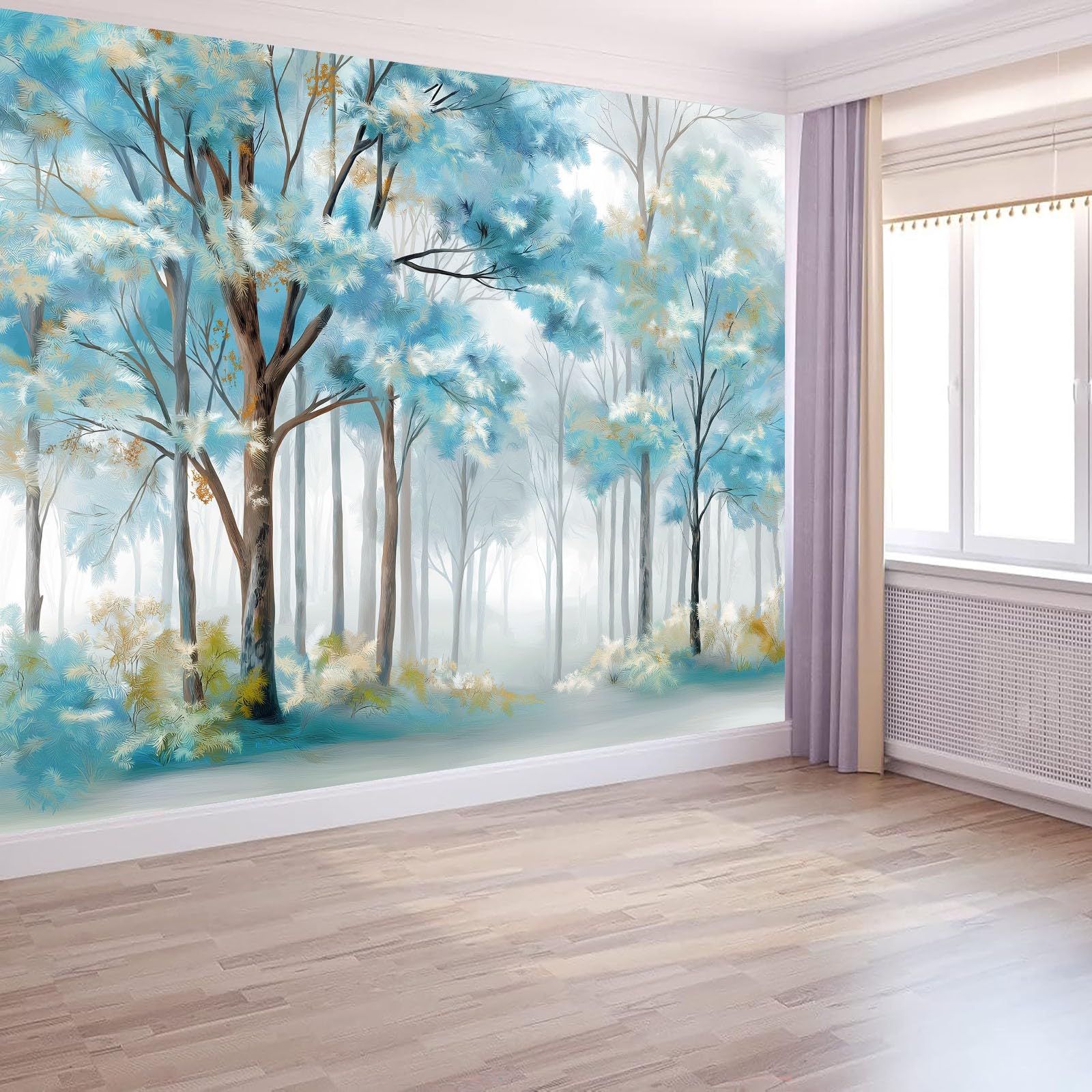 Fototapeta z włókniny 200 x 140 cm, skandynawski las, gałęzie, mglisty, granatowy, tapeta ścienna do salonu i sypialni, jakość premium, dekoracja ścienna