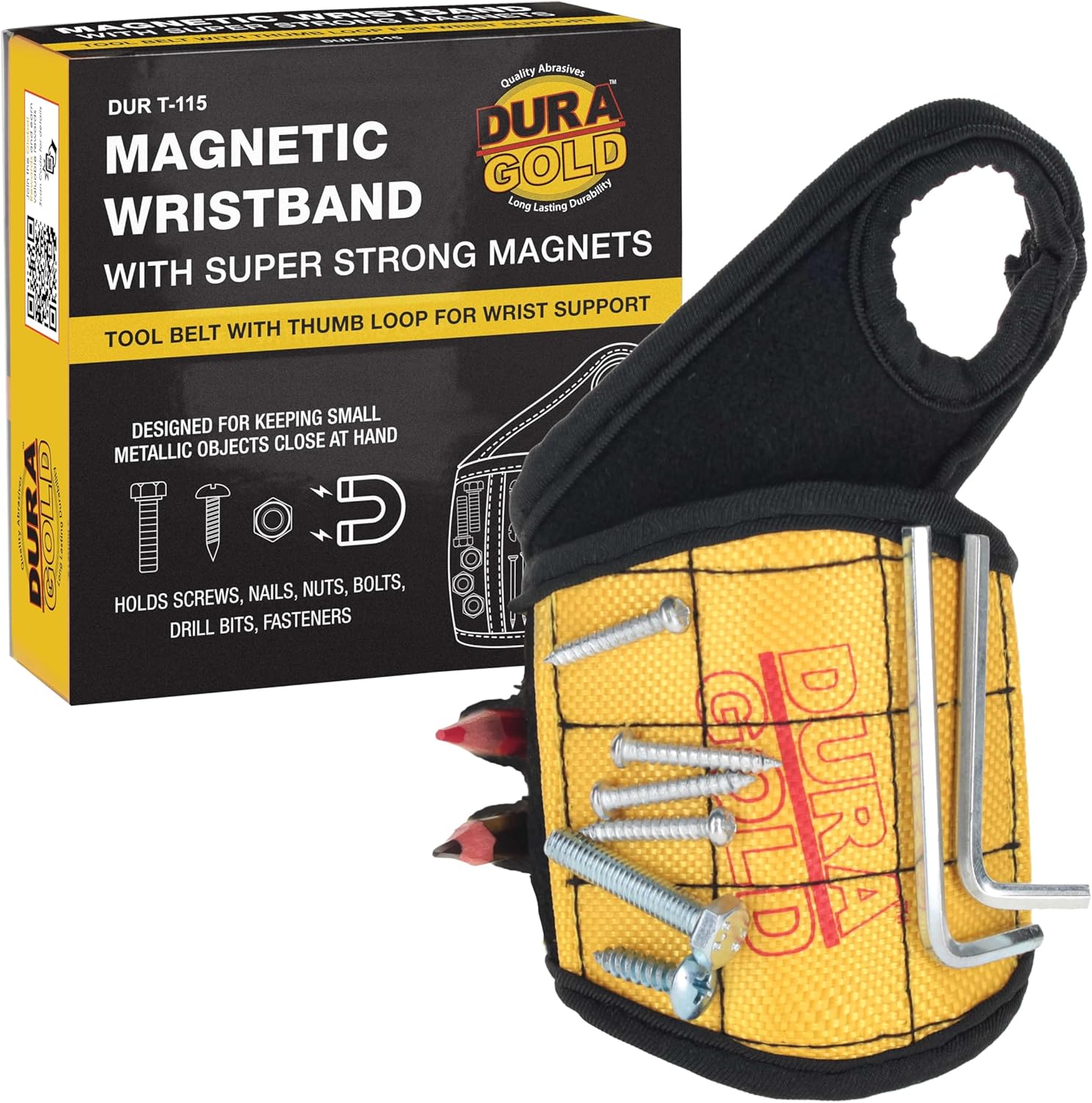 Dura-Gold Magnetic Wristband with Super Strong Magnets - Wrist Support Tool Belt that Holds Fasteners, Nails, Screws, Drill Bits - Mechanic, Handyman, Construction Worker, Electrician, Dad Mens Gift