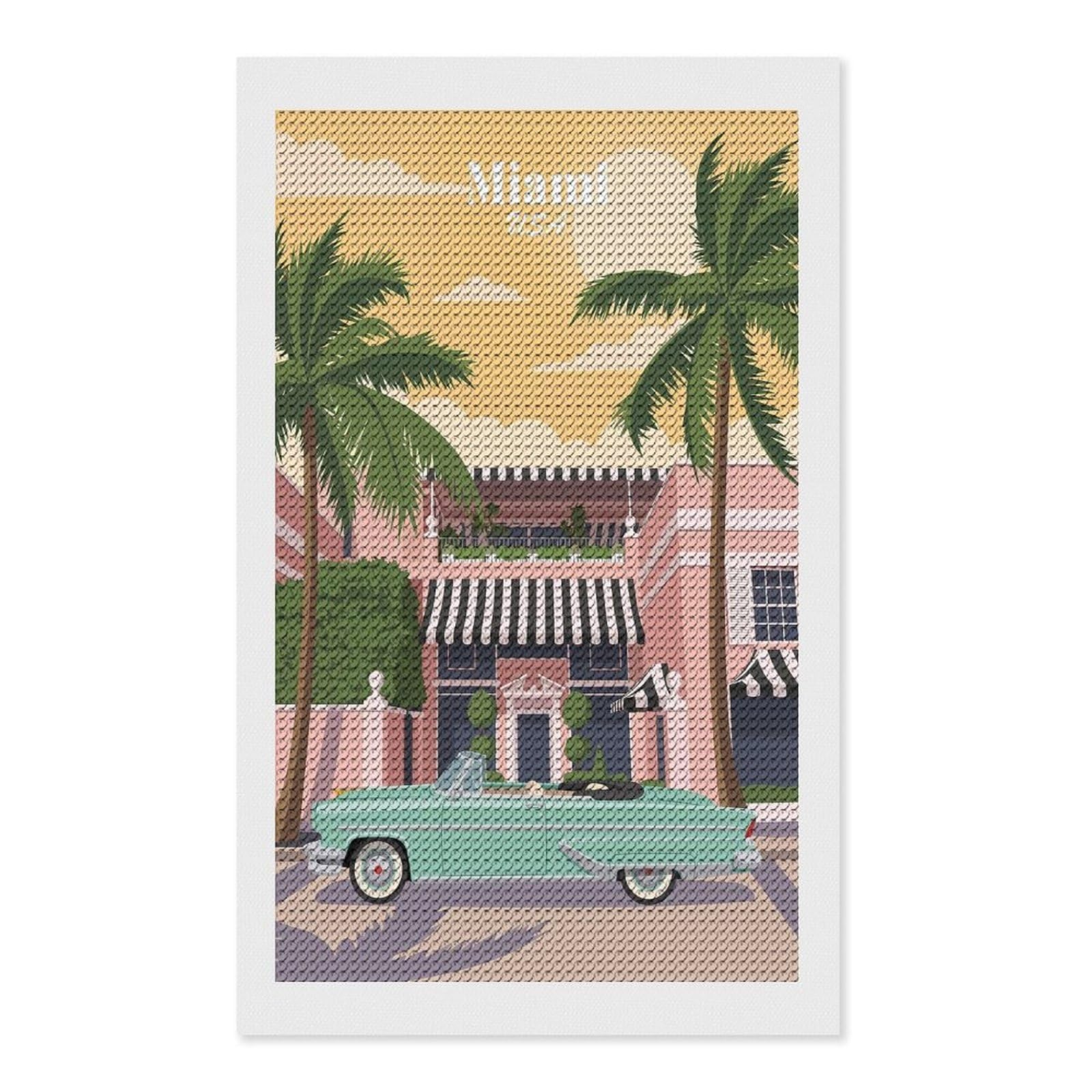 Junmoney Miami Retro Convertible Diamond Painting Canvas Set 12"x20", with Tool Kit, Easy to Enjoy, Home Wall Decor, Thoughtful Handmade Gift