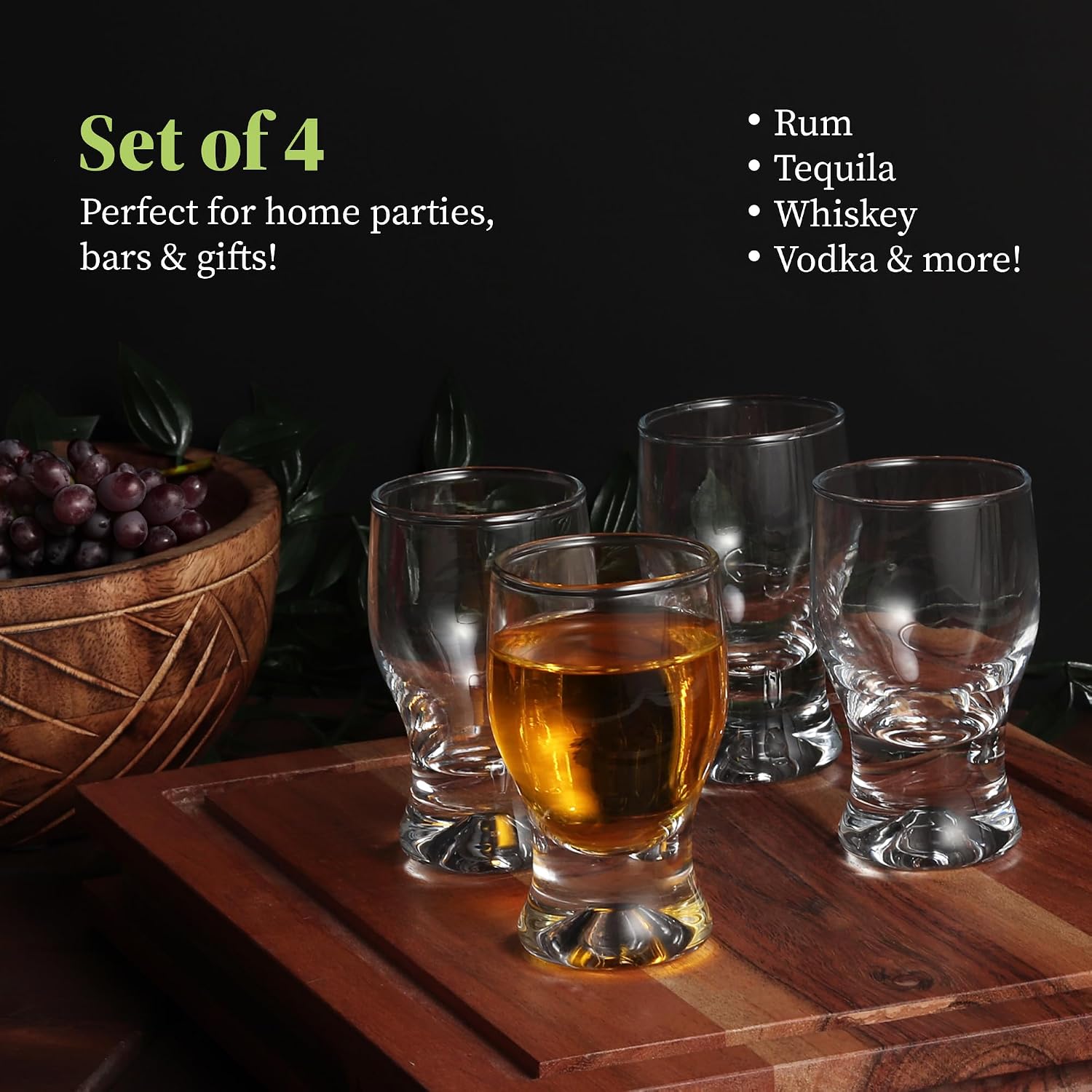 QUAFFER Shot Glass (Set of 4) – Elegant Clear Shot Glasses 2 oz – Classic Whisky Vodka Tequila Sherry Brandy Cordial Mini Snifters Glasses - Perfect for Parties, Bars, Events, Home Bar