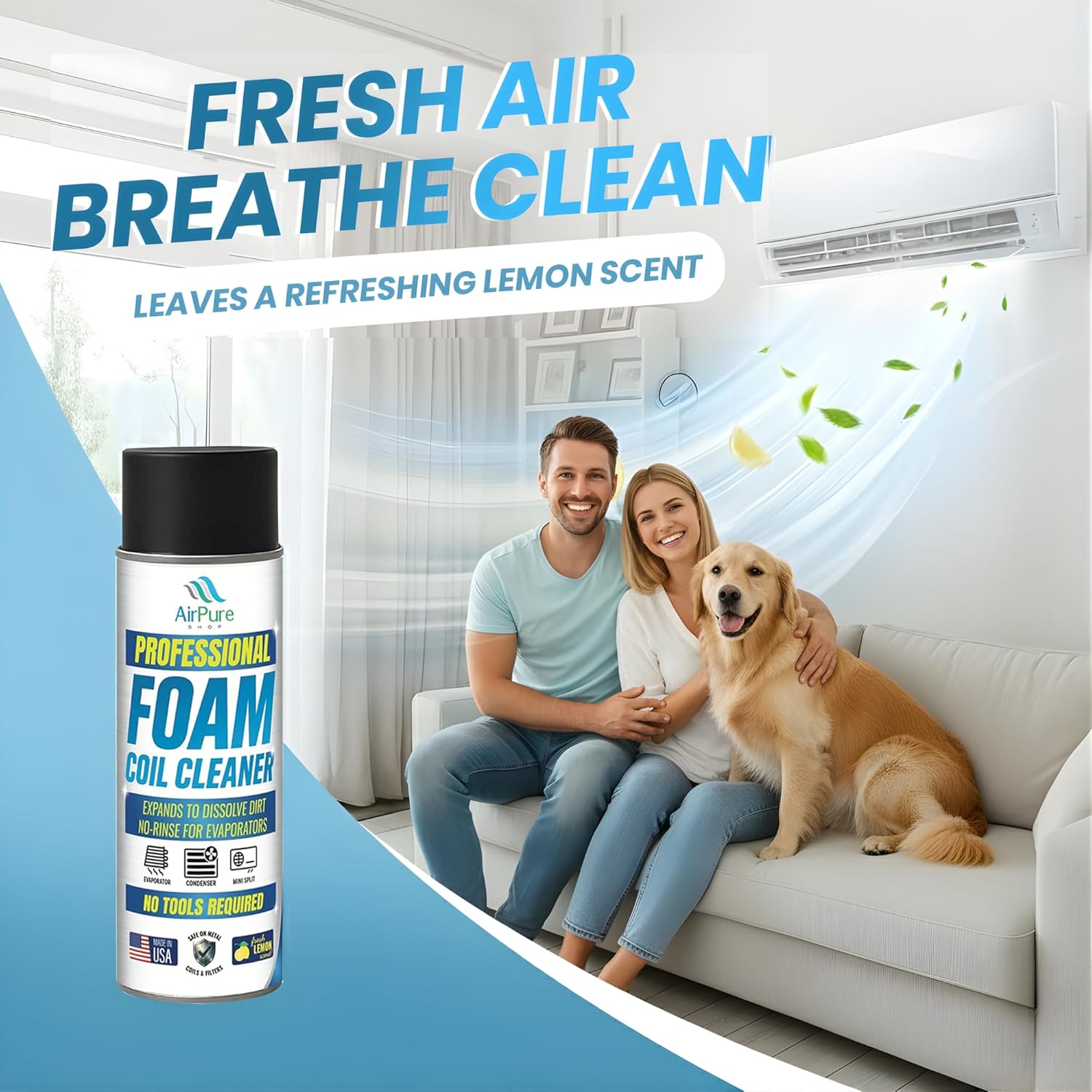 Foaming Coil Cleaner Spray 2-Pack, No-Rinse HVAC Foam for Evaporators, Condensers & Mini Splits, Expanding Lemon Scent Formula, 18 oz Each