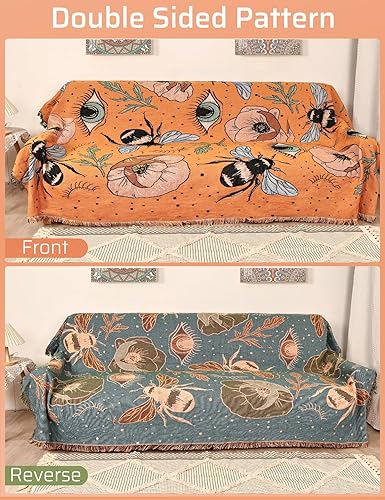 Miniatura 5 de Shesyuki Manta bohemia para cama, sofá, reversible, de algodón, bohemio, para viajes, bohemio, manta de muselina mexicana, tapiz hippie para