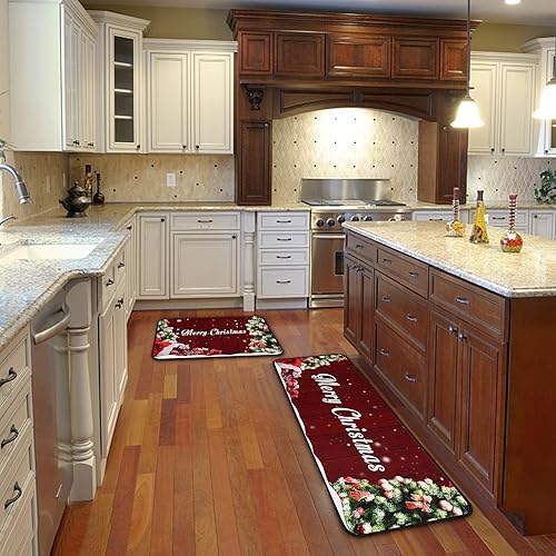Miniatura 4 de Christmas Kitchen Rugs Sets of 2 Non-Slip Backing Absorbent Winter Snowflake Kitchen Mat Cushioned Anti Fatigue Washable for Home Party Christmas